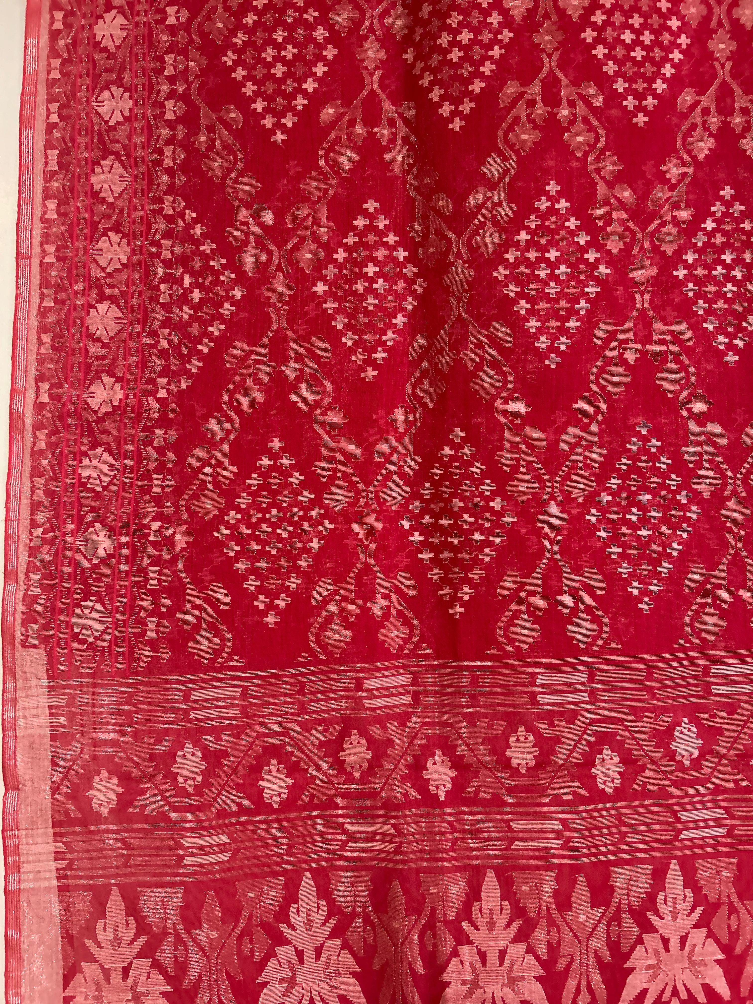 Pre Order : Red Jaal Dhakai Jamdani with Zari