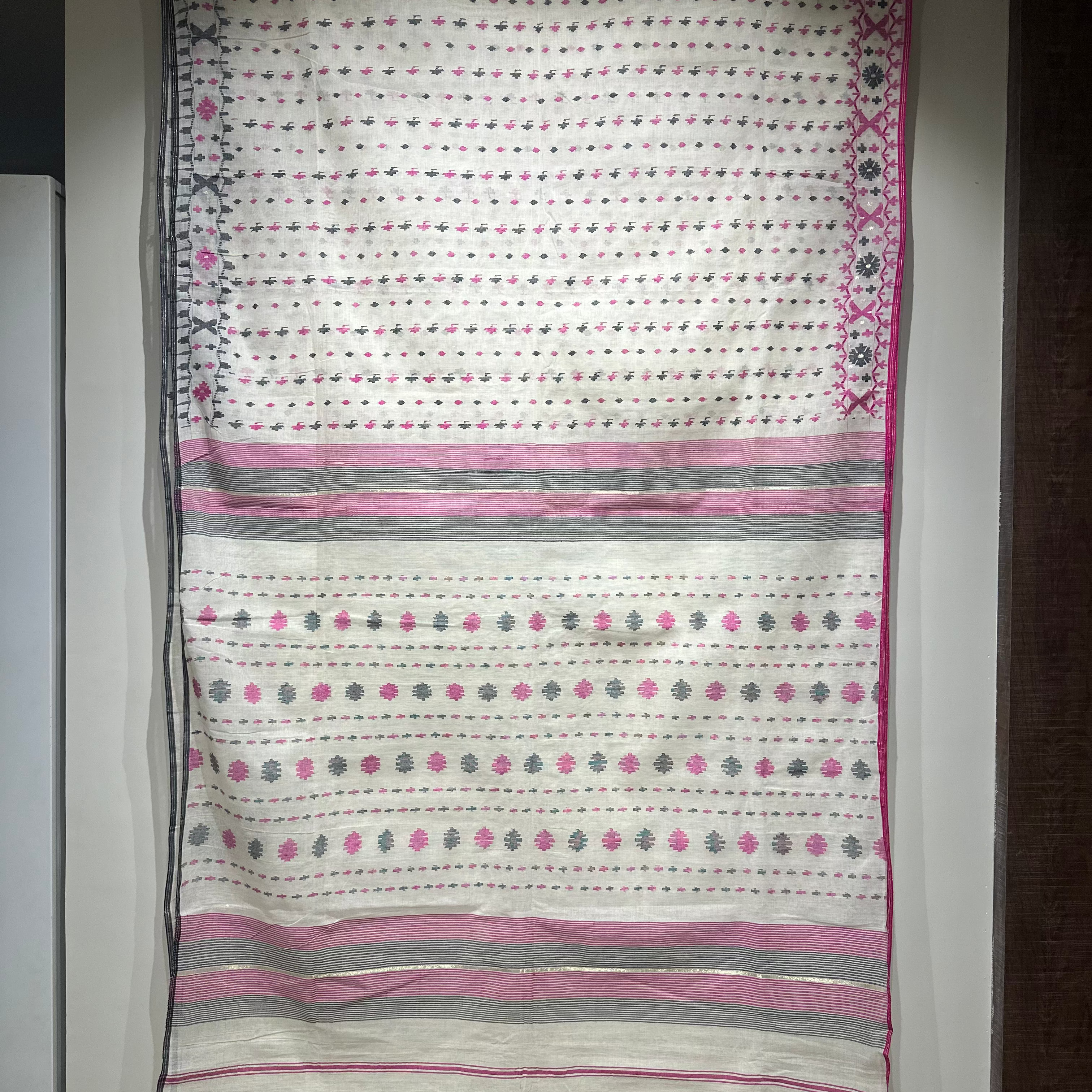 White and Pink Dhakai Jamdani