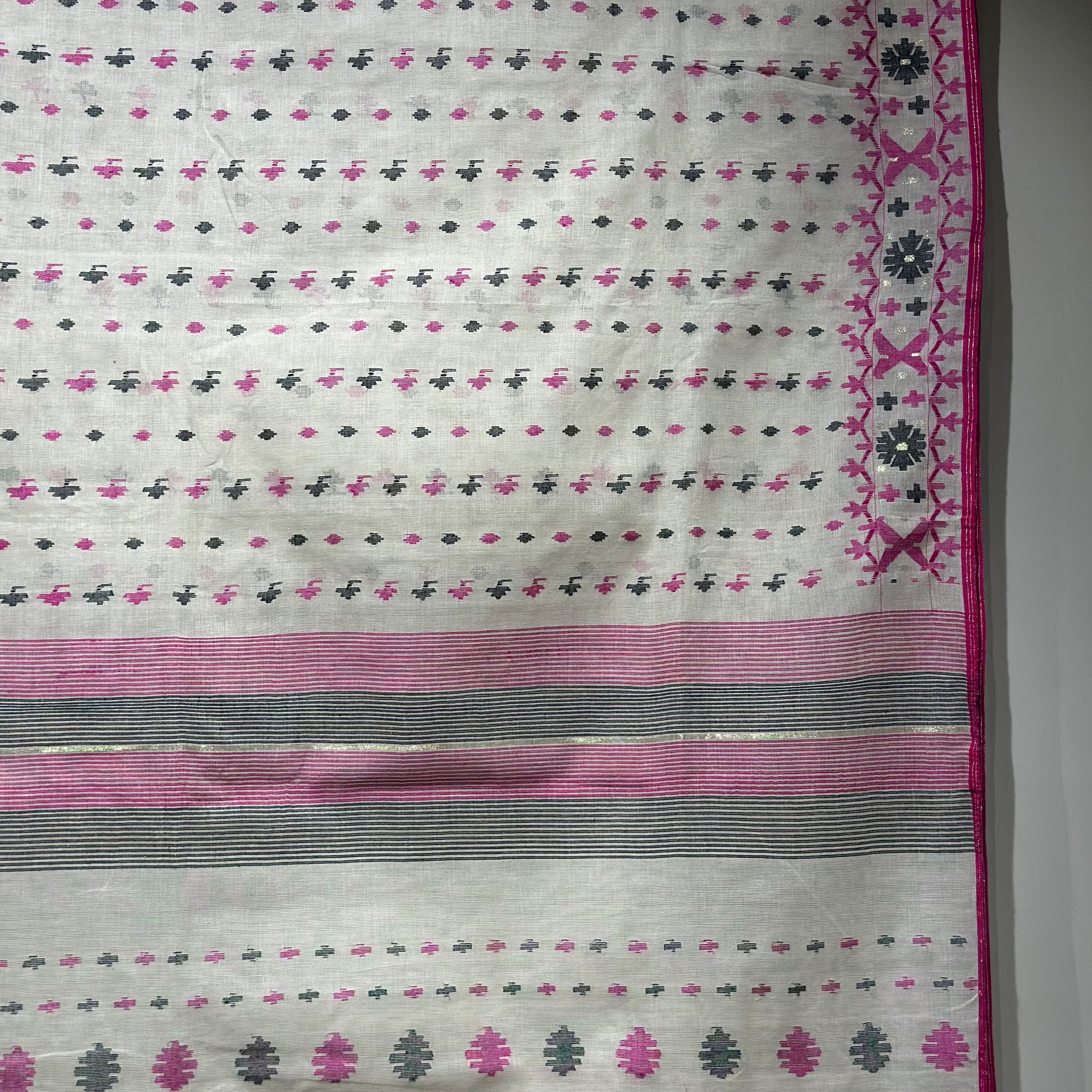 White and Pink Dhakai Jamdani