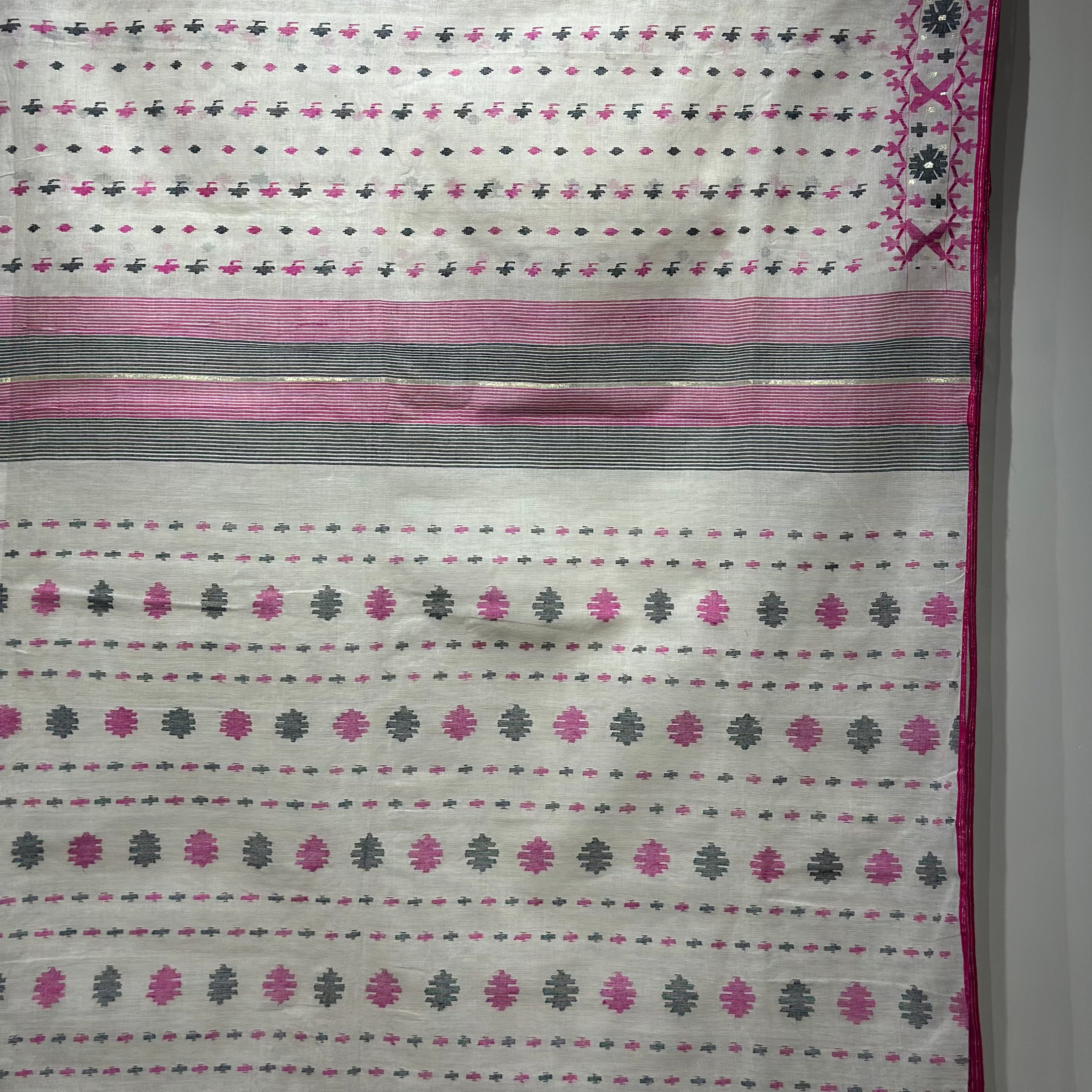 White and Pink Dhakai Jamdani