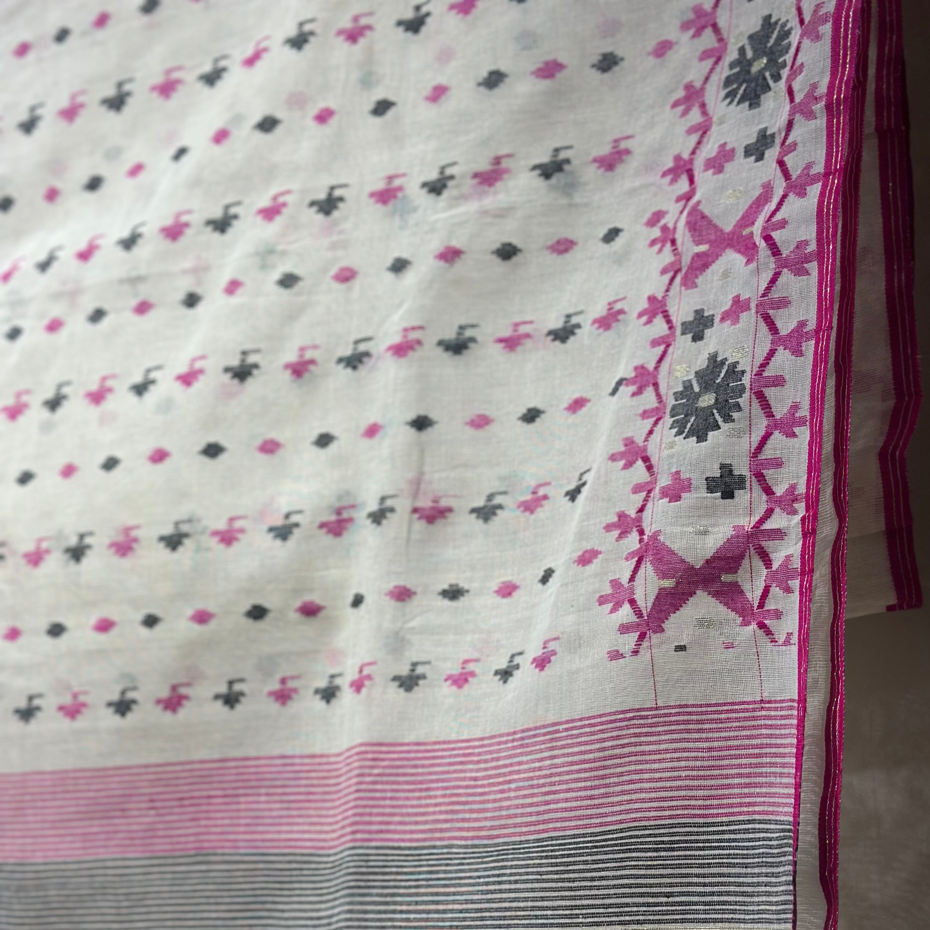 White and Pink Dhakai Jamdani