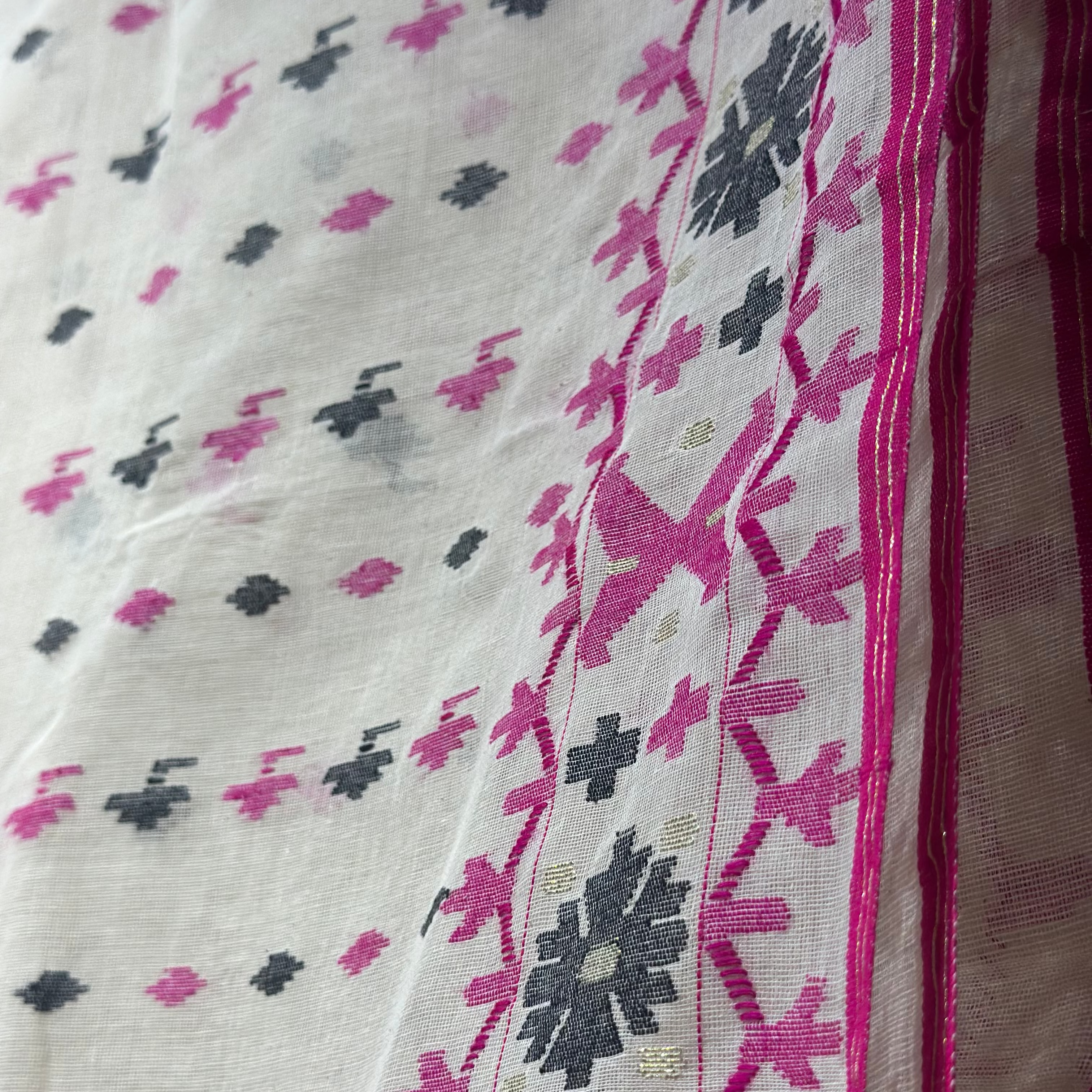 White and Pink Dhakai Jamdani