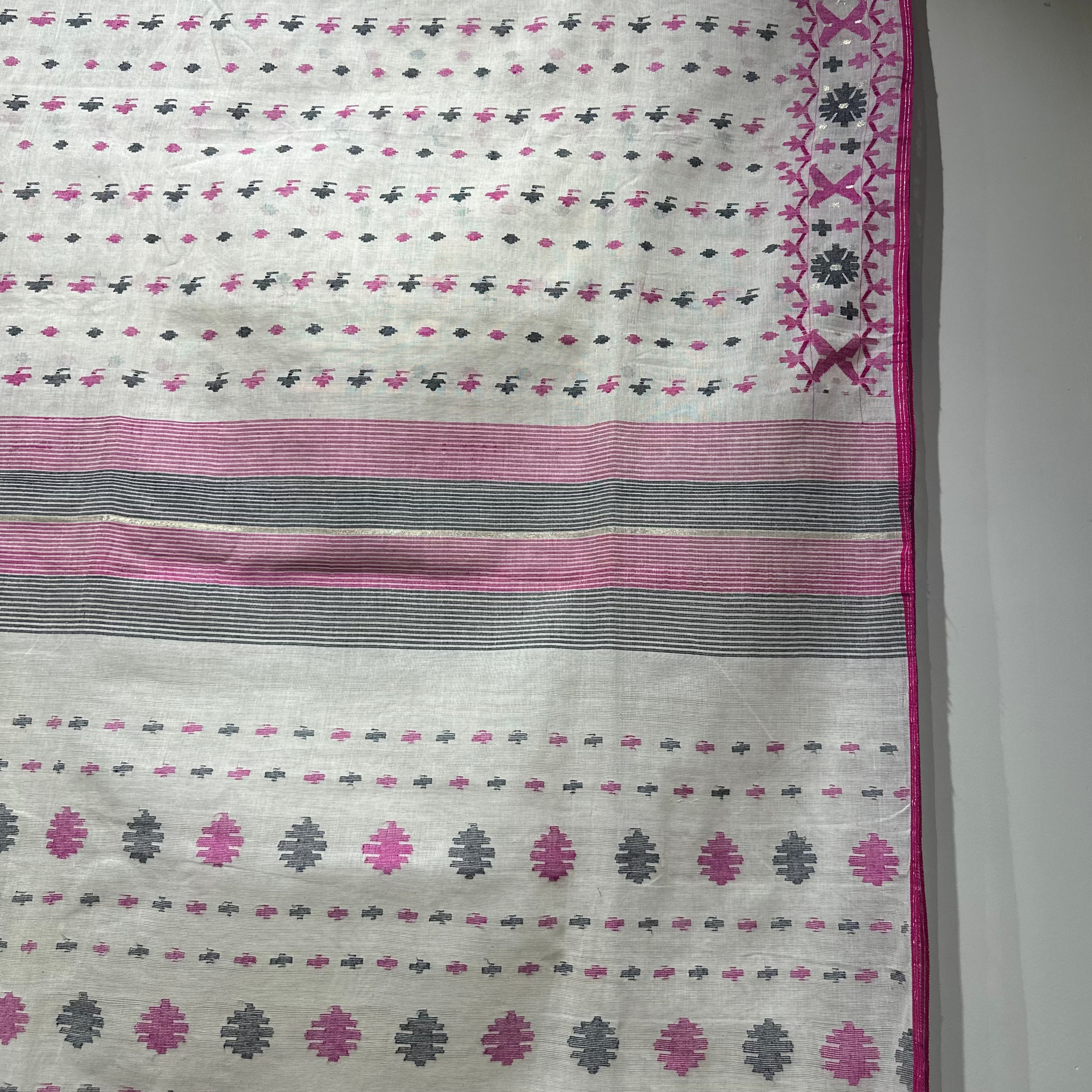 White and Pink Dhakai Jamdani