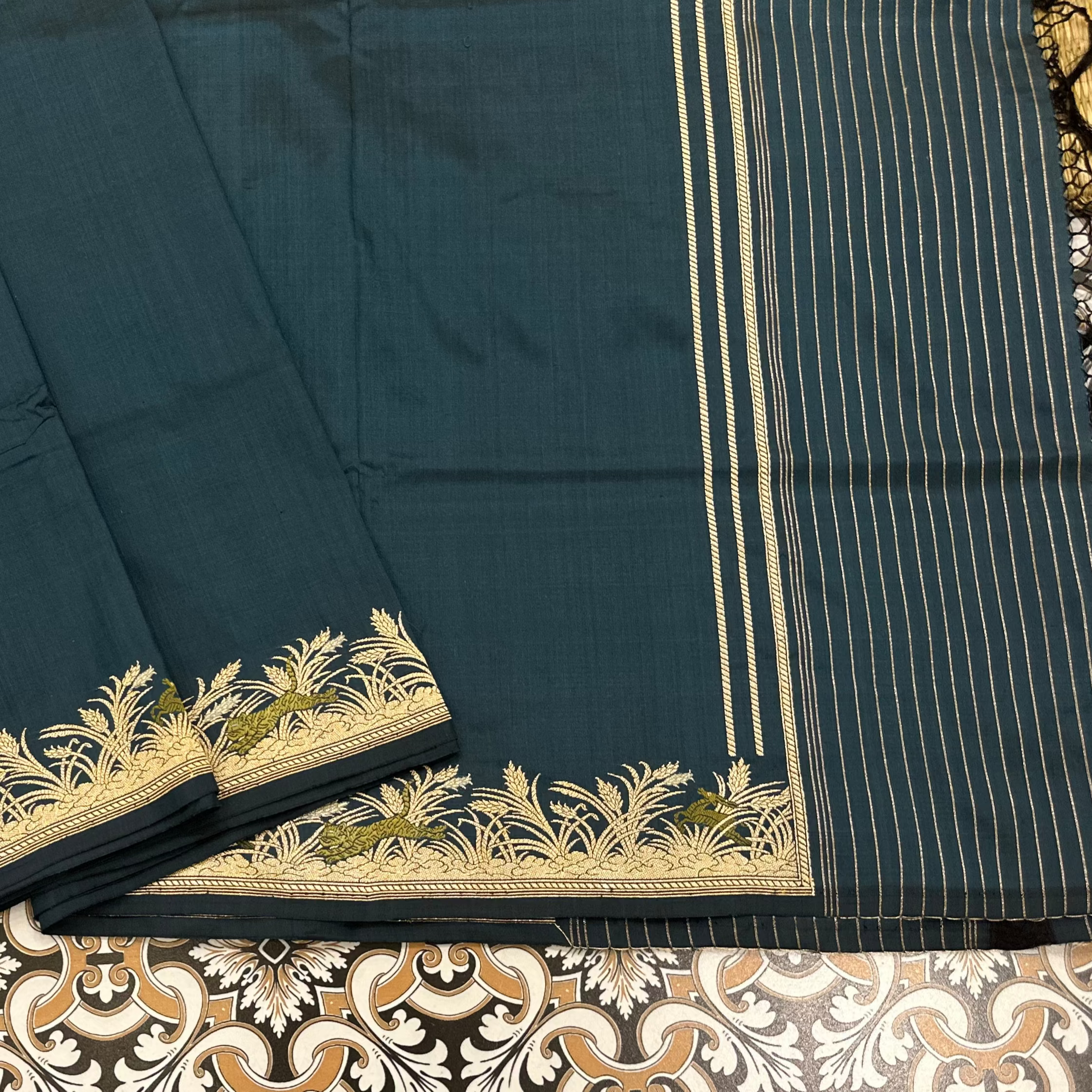 Shikargah Khadwa Benarasi in Dark Coral Blue