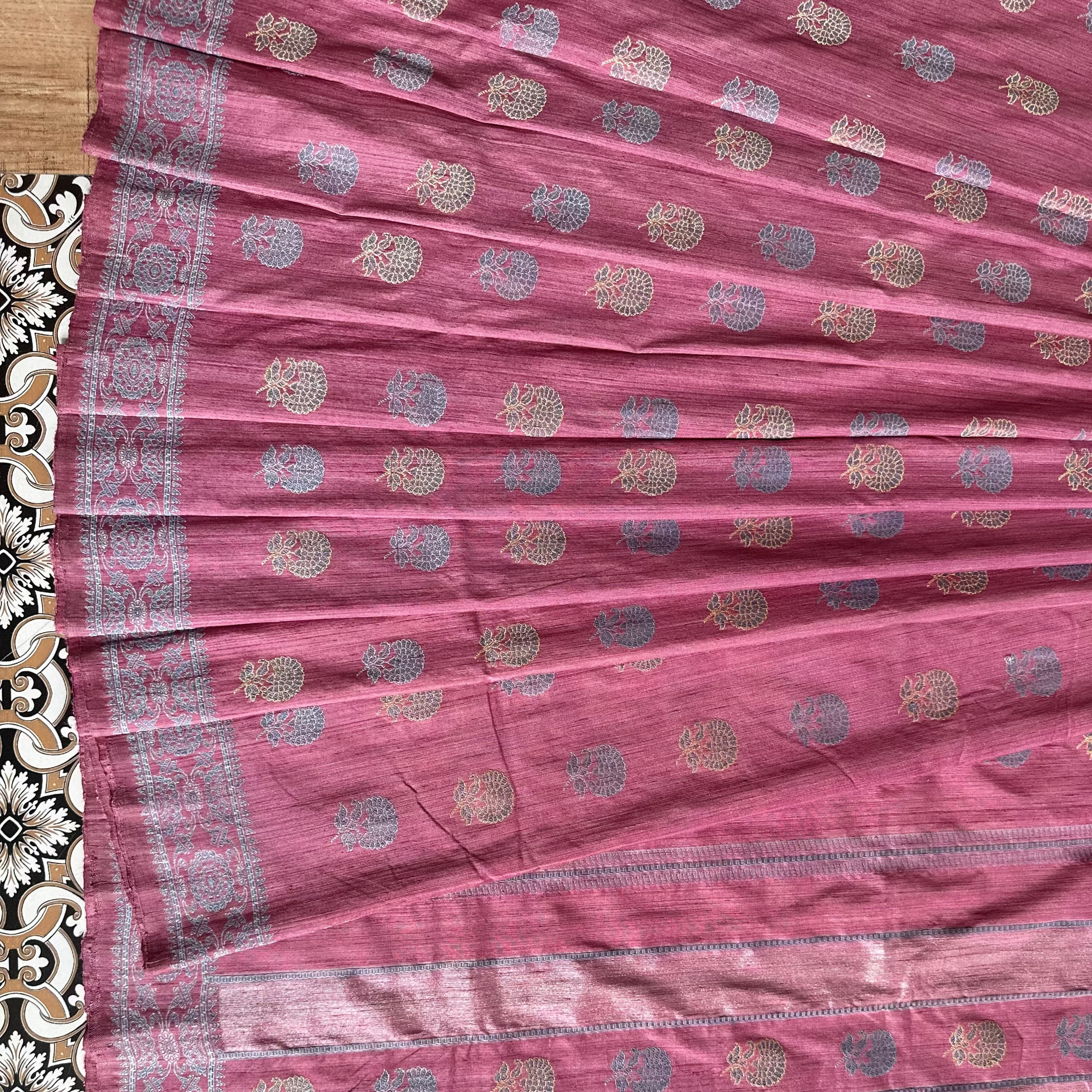 Natural Dyed Pink with Indigo Revival Baluchari Saree