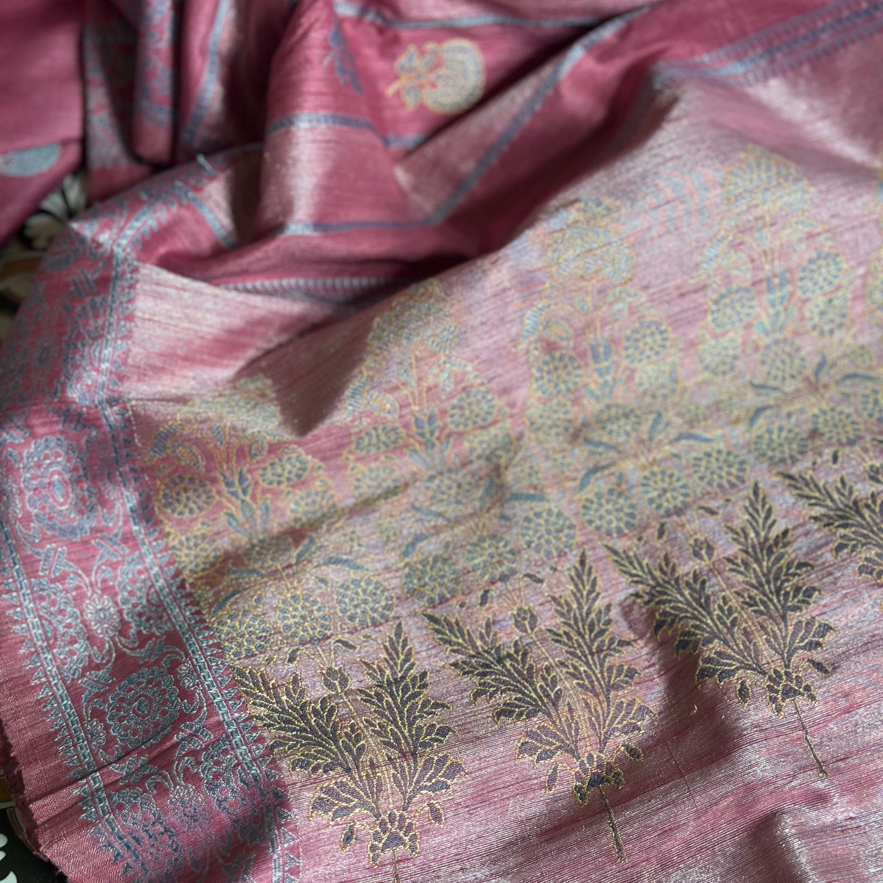 Natural Dyed Pink with Indigo Revival Baluchari Saree