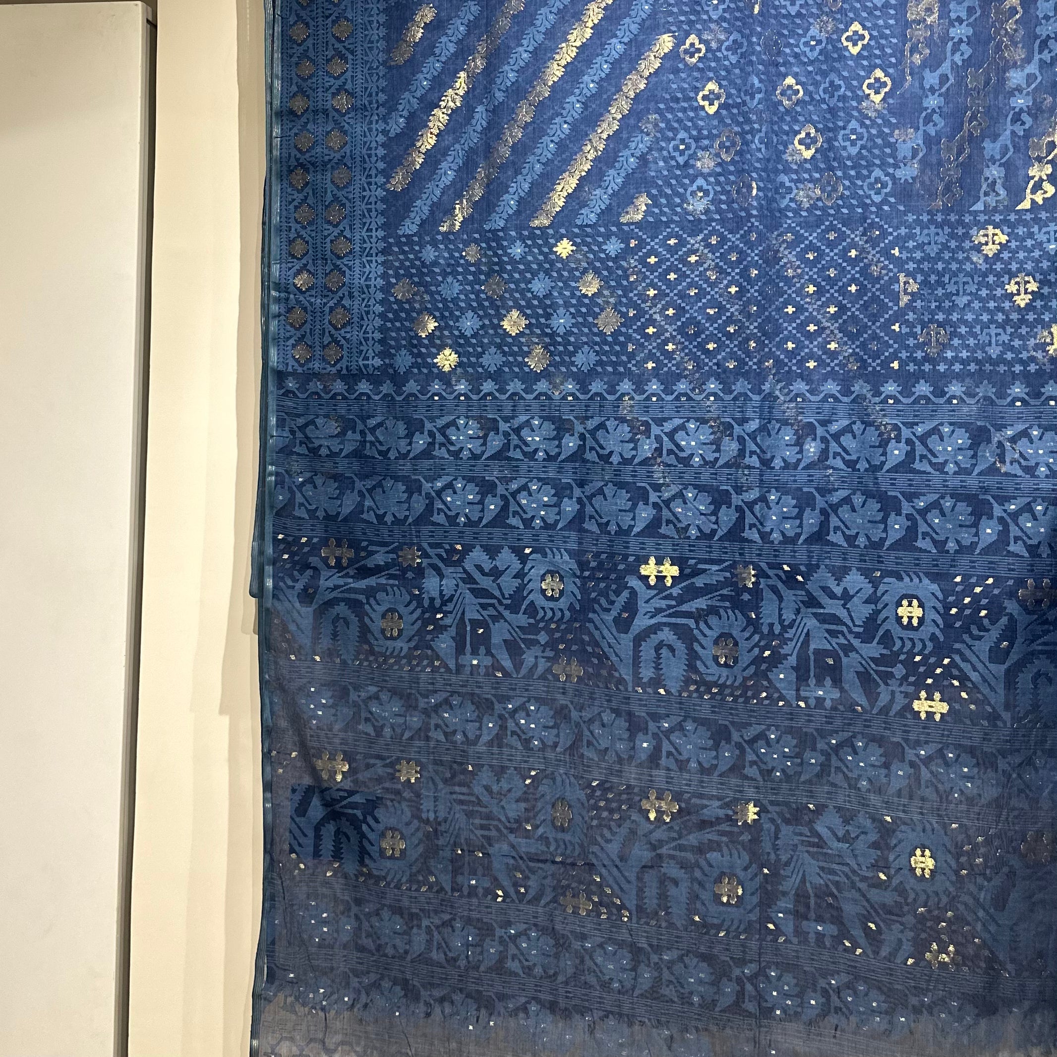 Indigo Handspun 200 Count Dhakai Jamdani Masterpiece with 16 Different Motifs