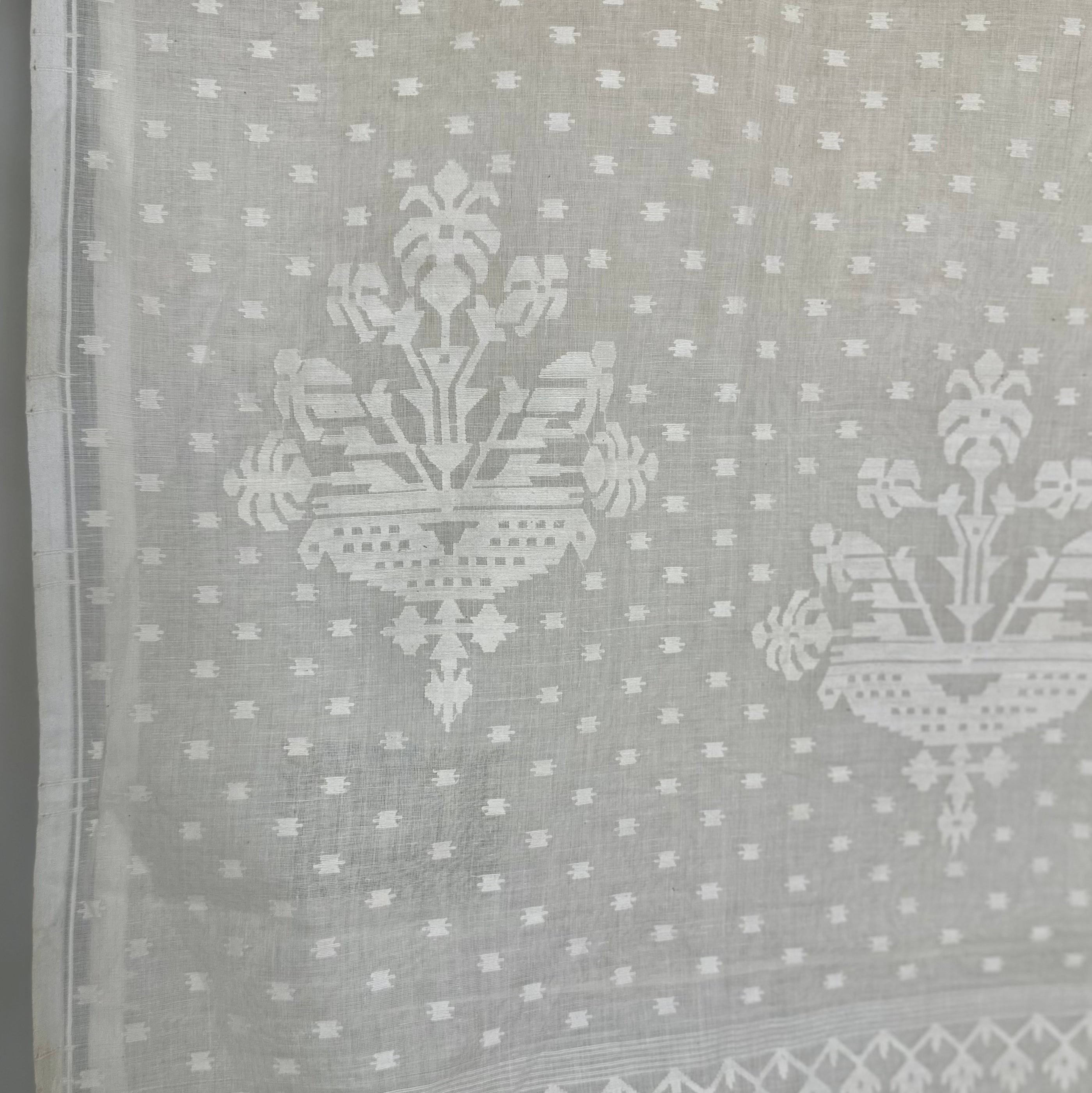 White Handspun 300 Count Masterpiece white on white Dhakai Jamdani