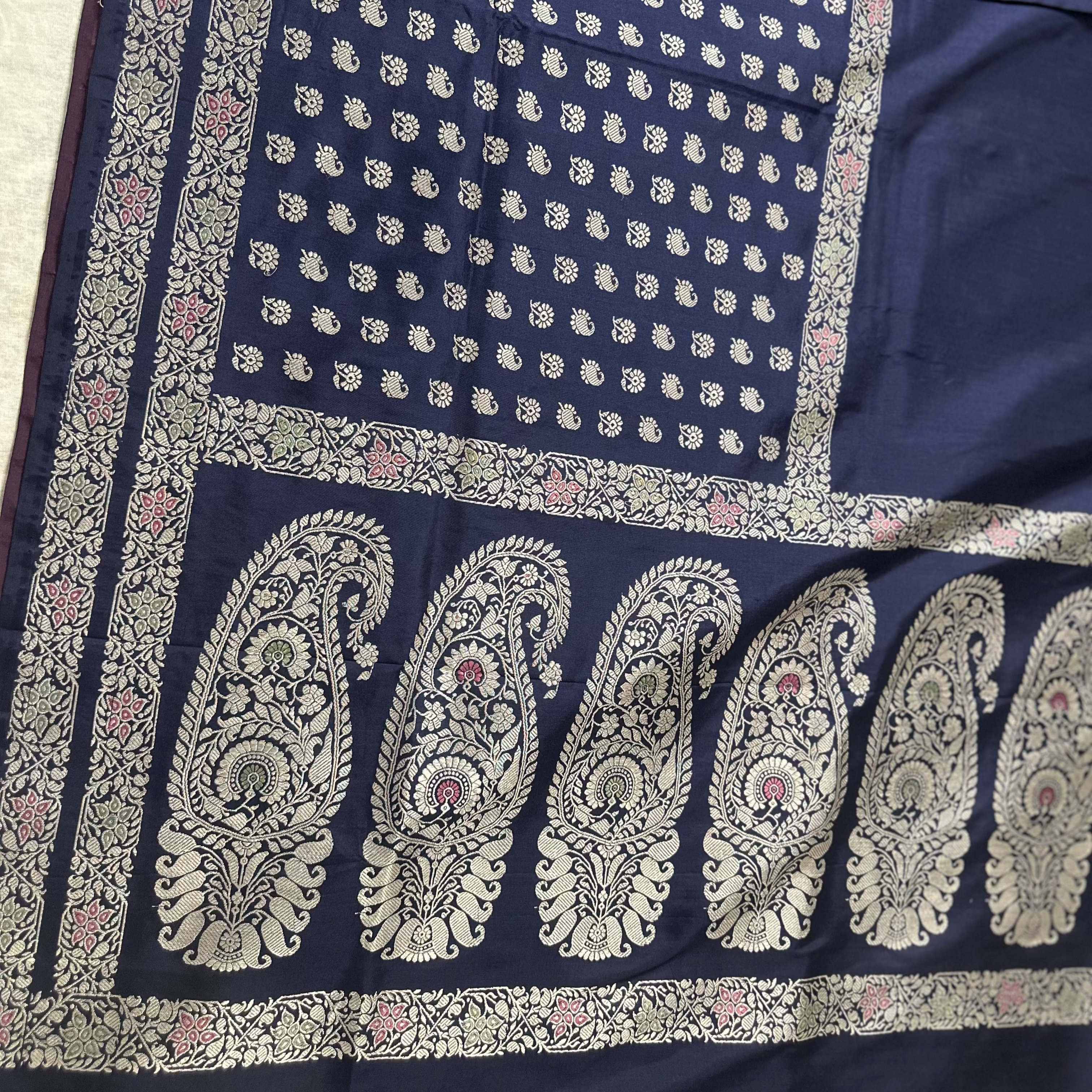 Blue Baluchari saree with Paisley in palla