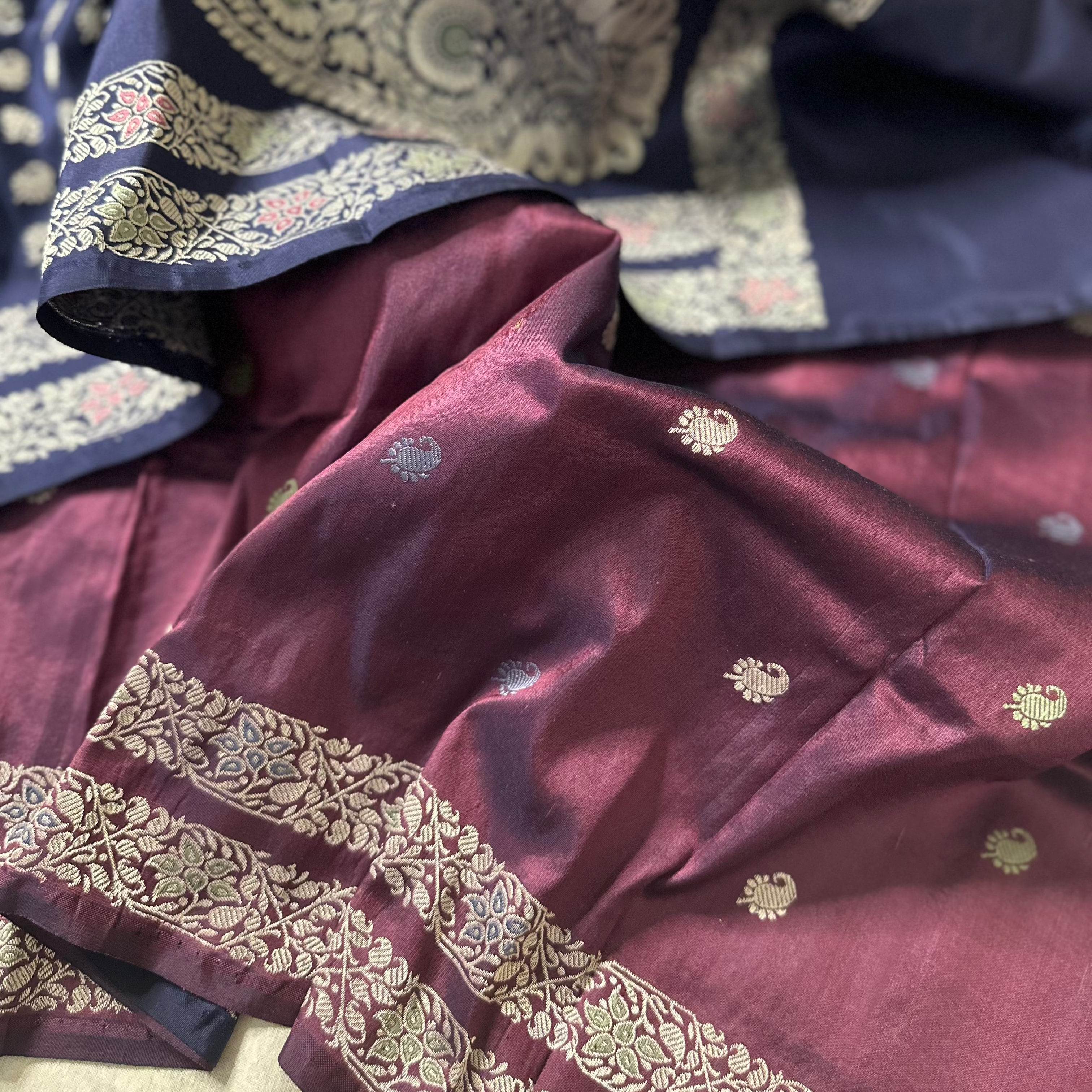 Blue Baluchari saree with Paisley in palla
