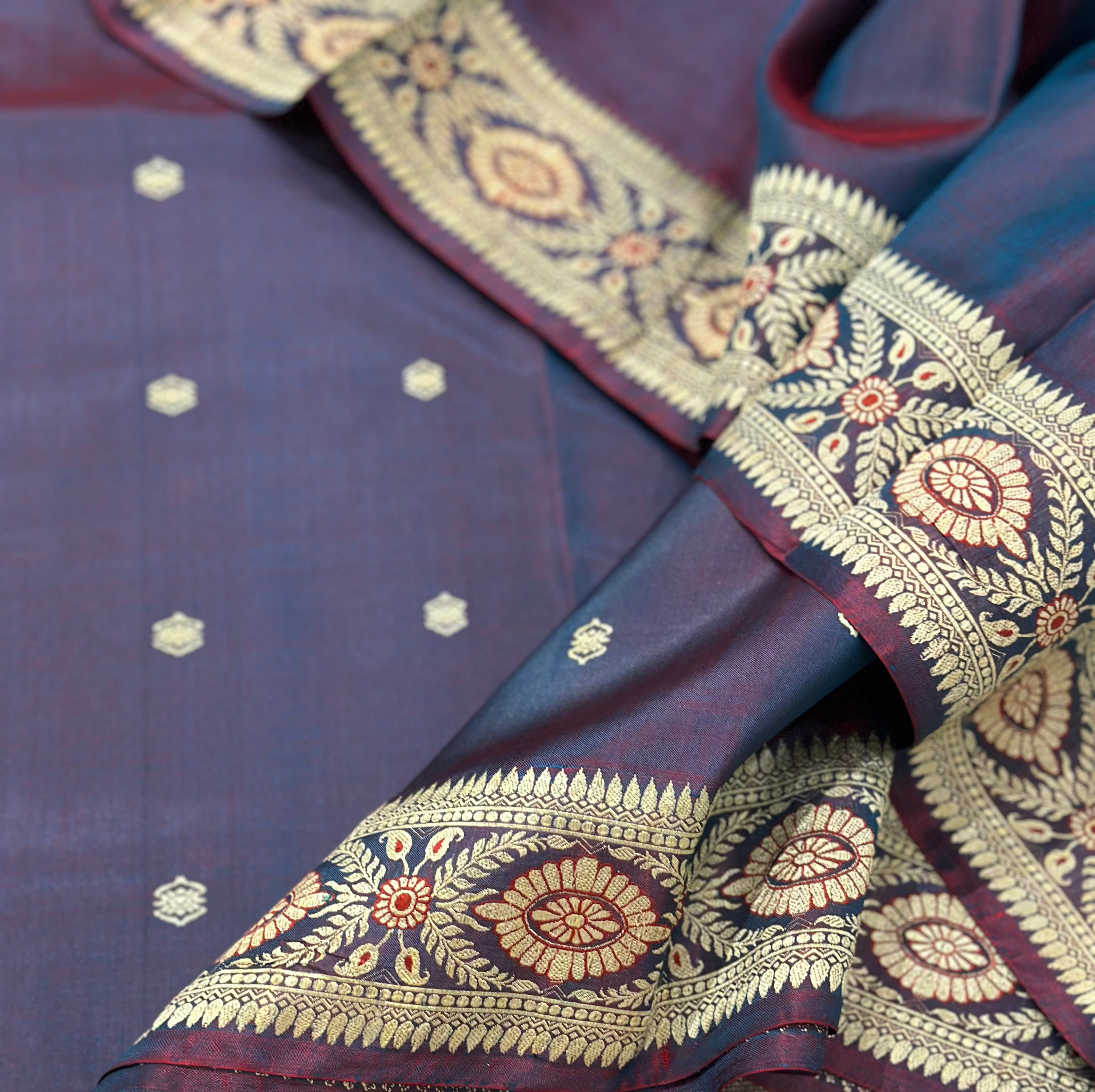 Red Blue Shot Color Baluchari from Bengal