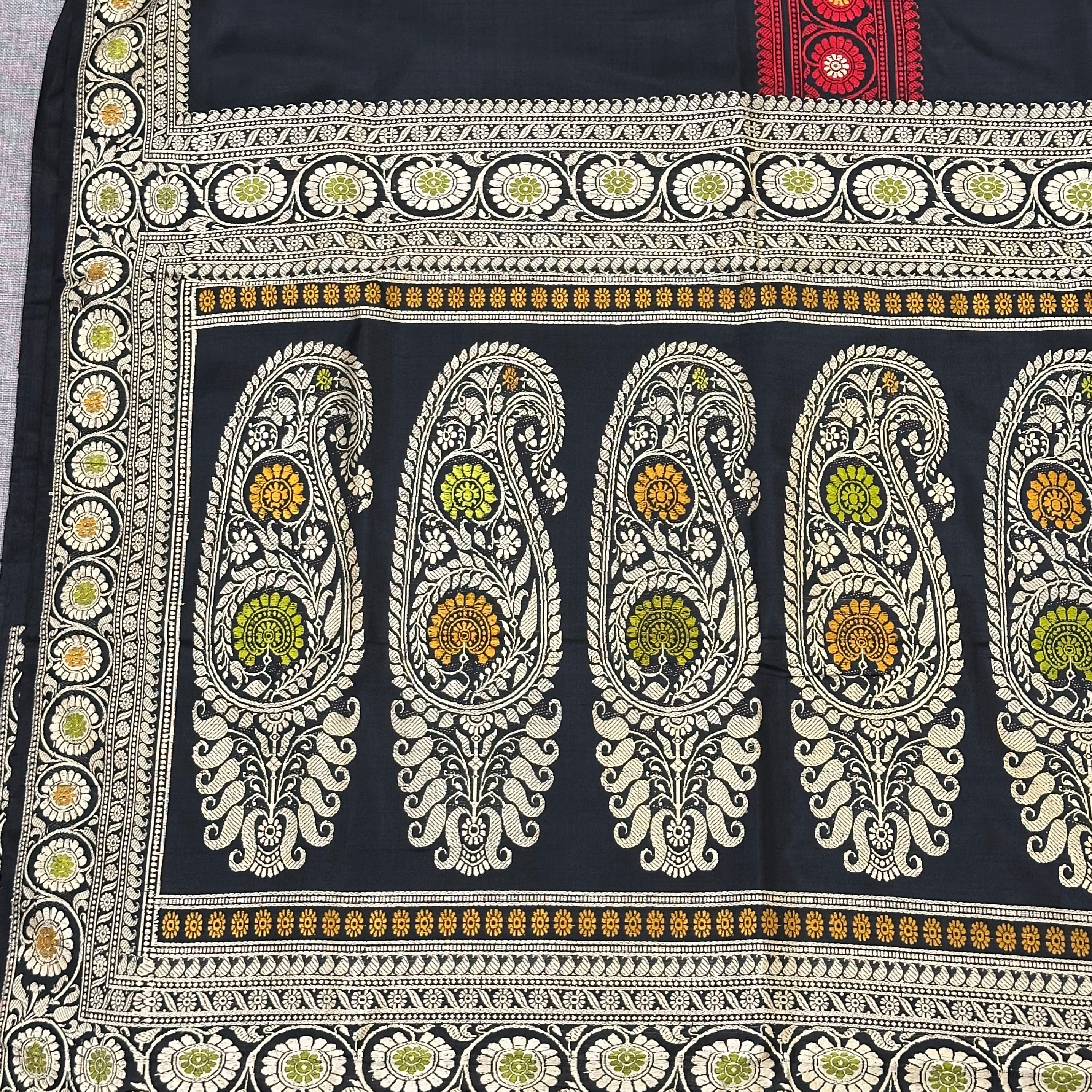 Black Baluchari Saree with Three Border (Pacha Pere)