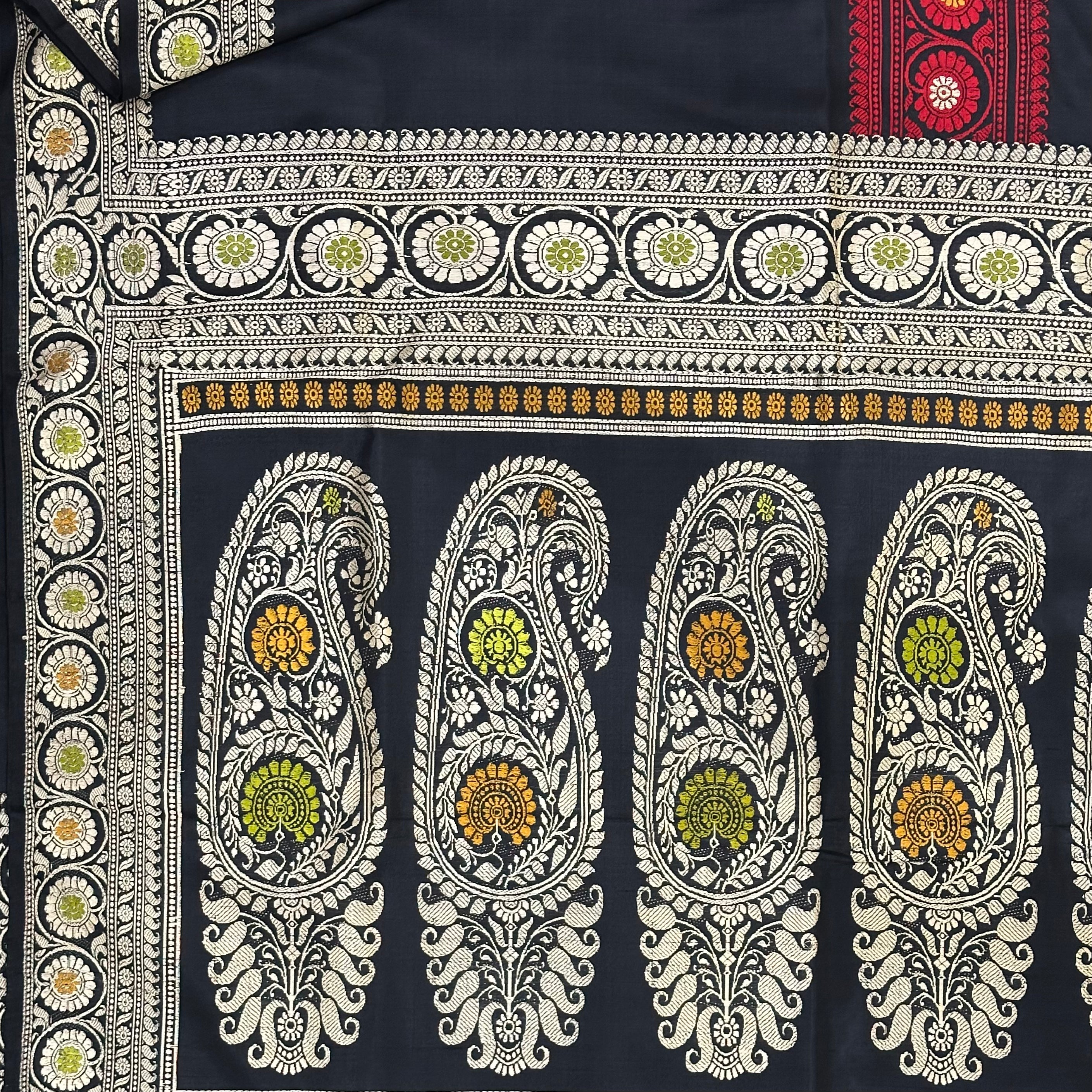 Black Baluchari Saree with Three Border (Pacha Pere)