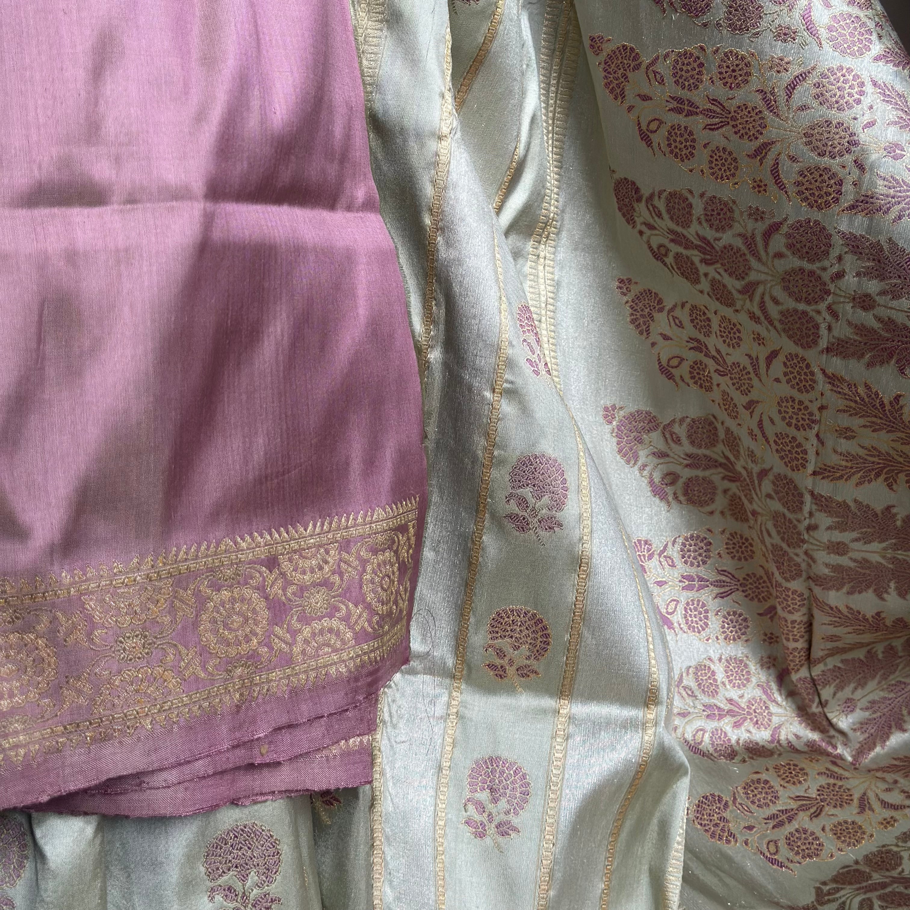 Light Pista and Old Rose colour Marigold Baluchari Saree