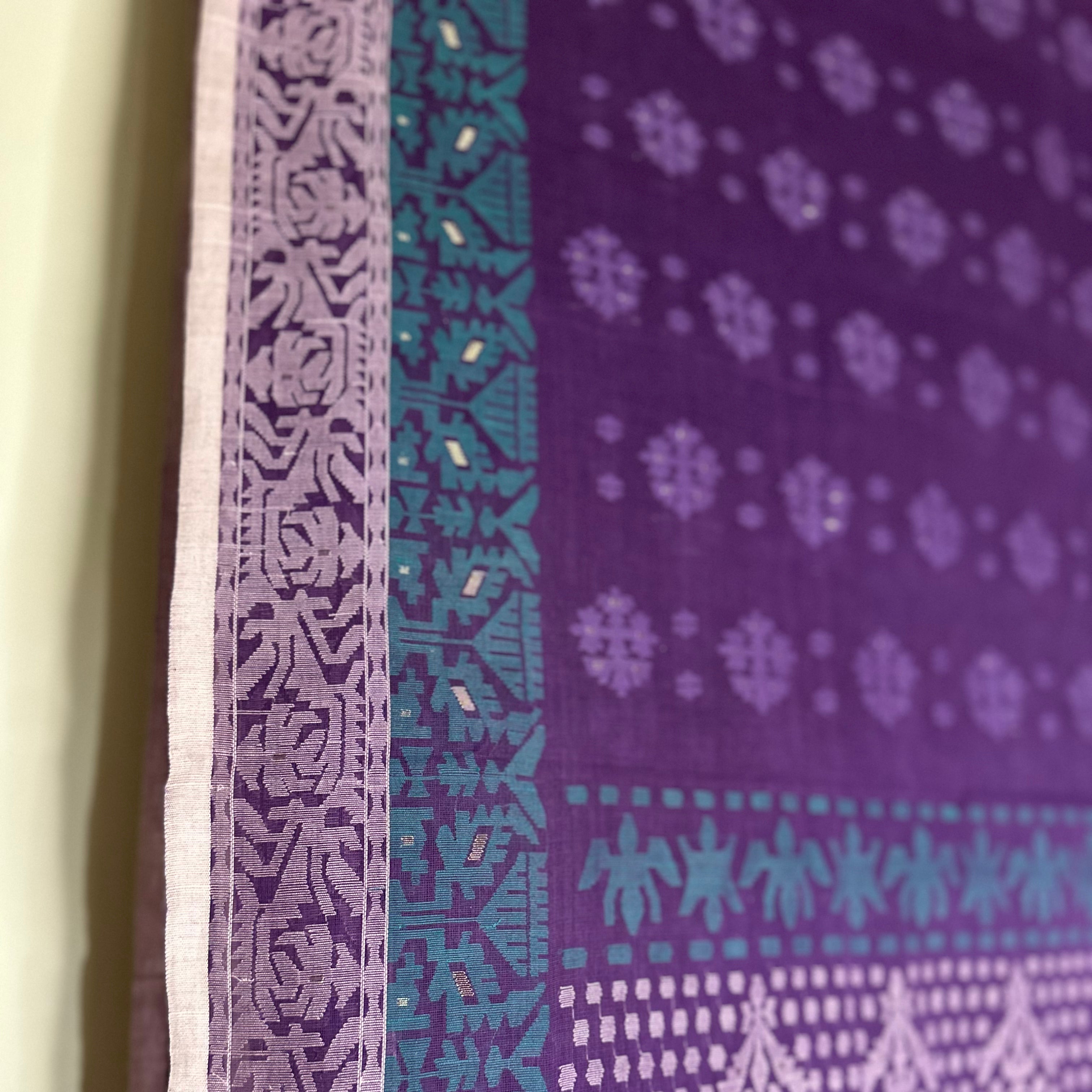 Purple with light pink and turquoise Grand Dhakai Jamdani