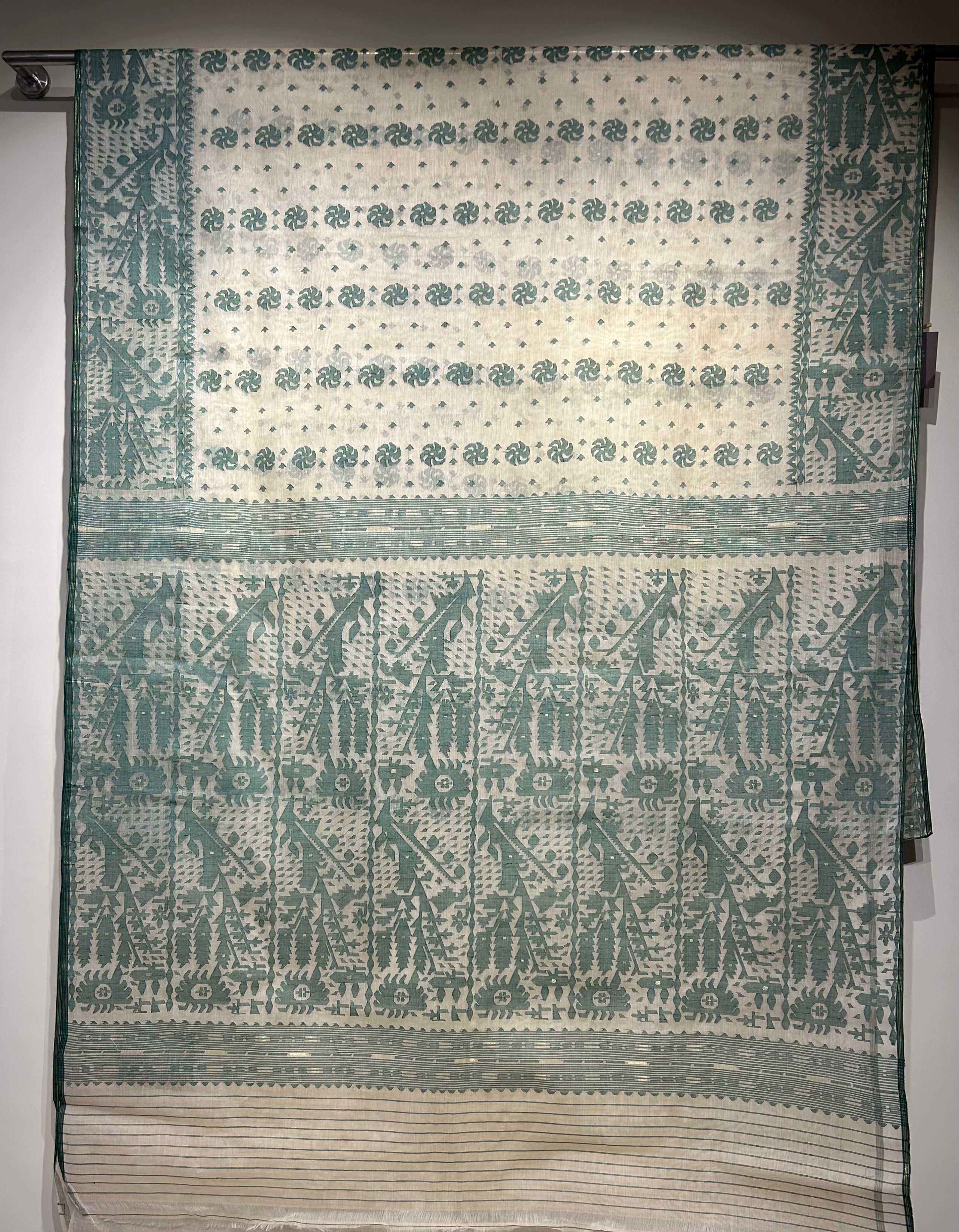 Beige and Green Dhakai Jamdani