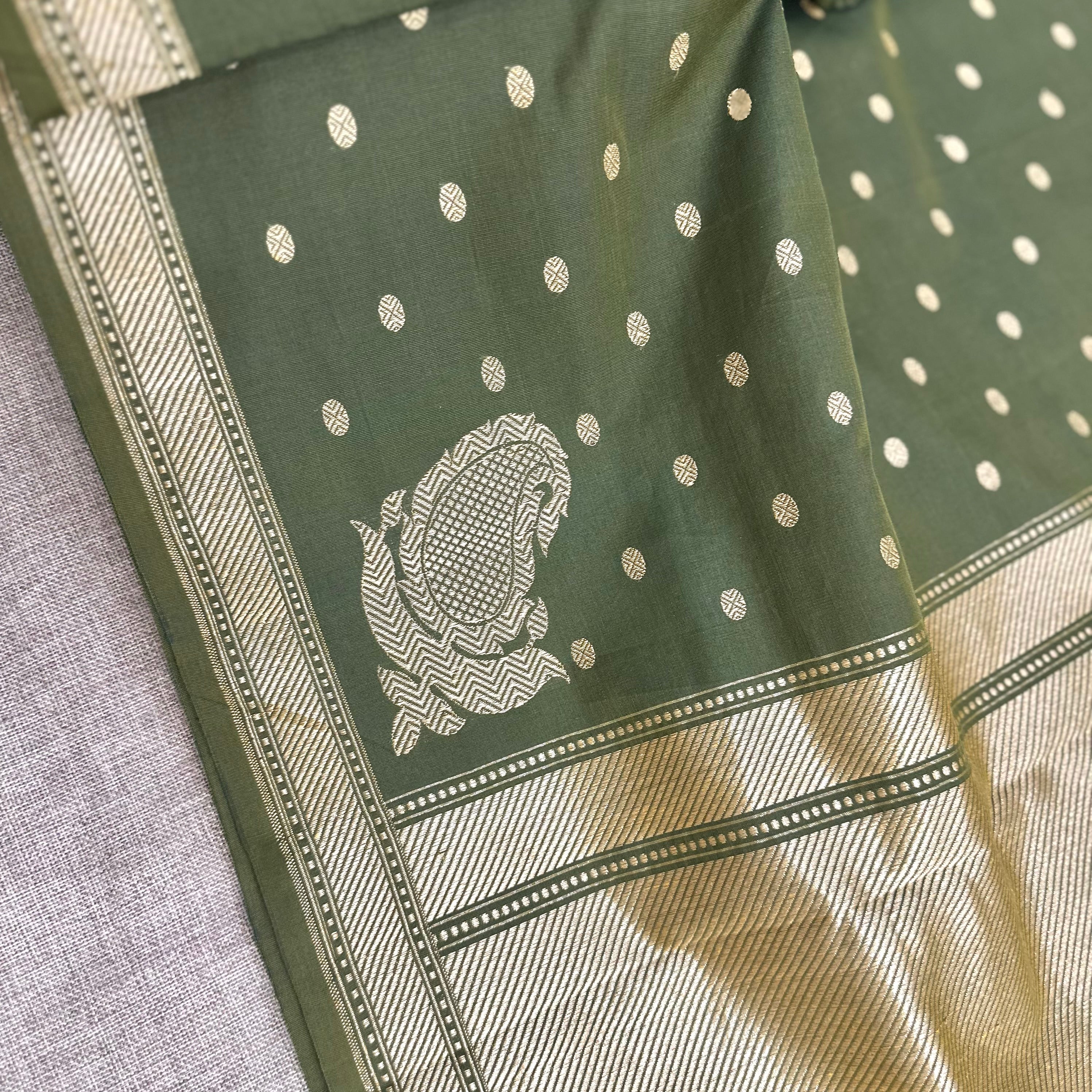 Mehendi Green Pure Cotton Natural Dyed Benarasi