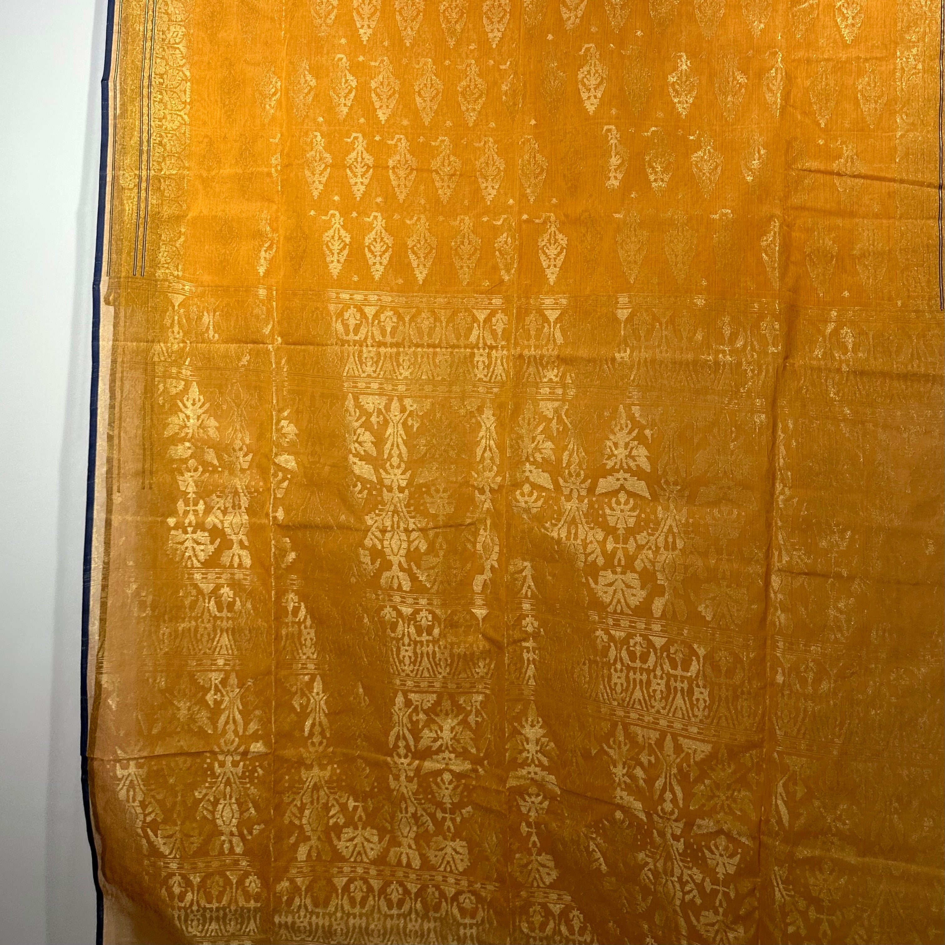 Orange with Blue Selvedge Dhakai Jamdani