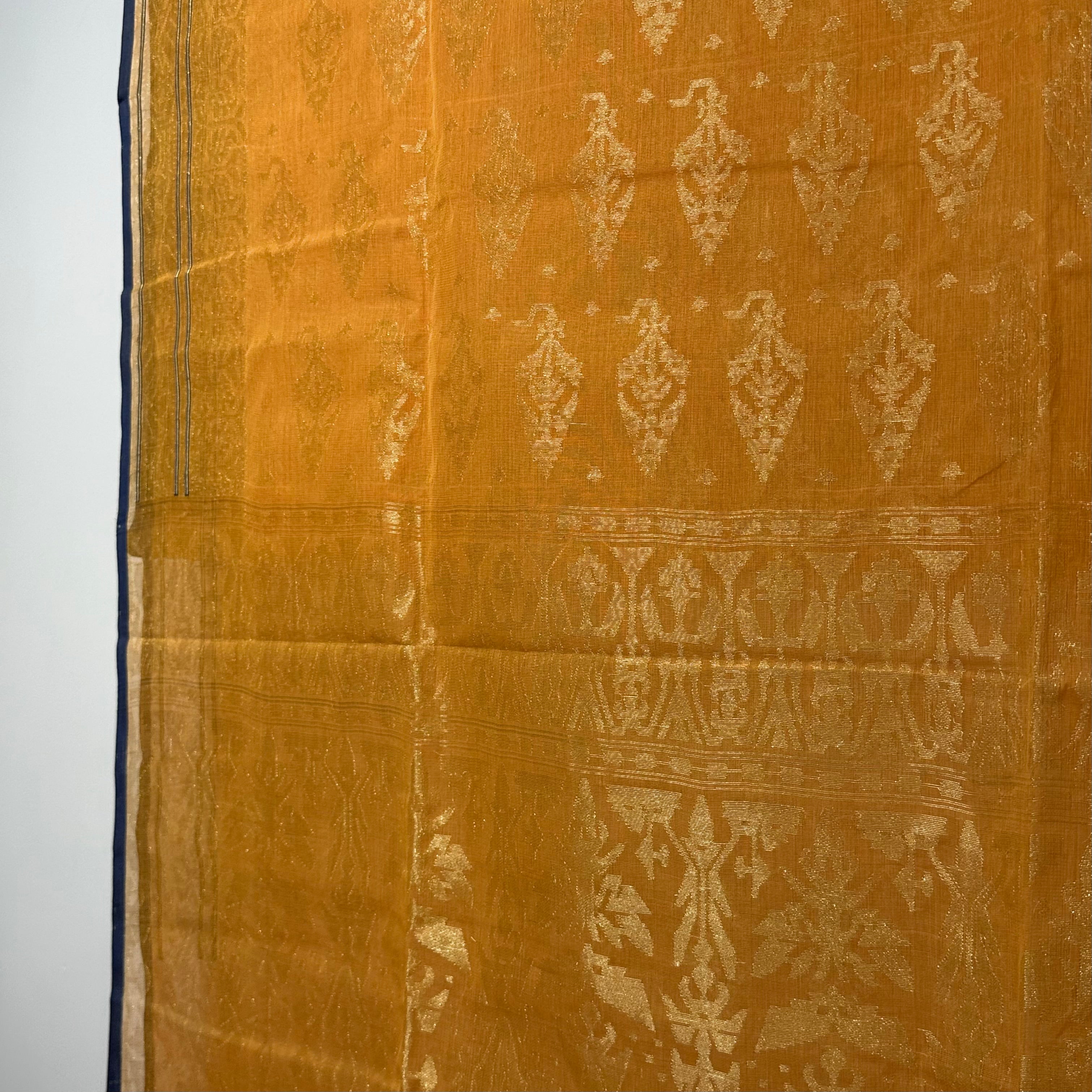 Orange with Blue Selvedge Dhakai Jamdani