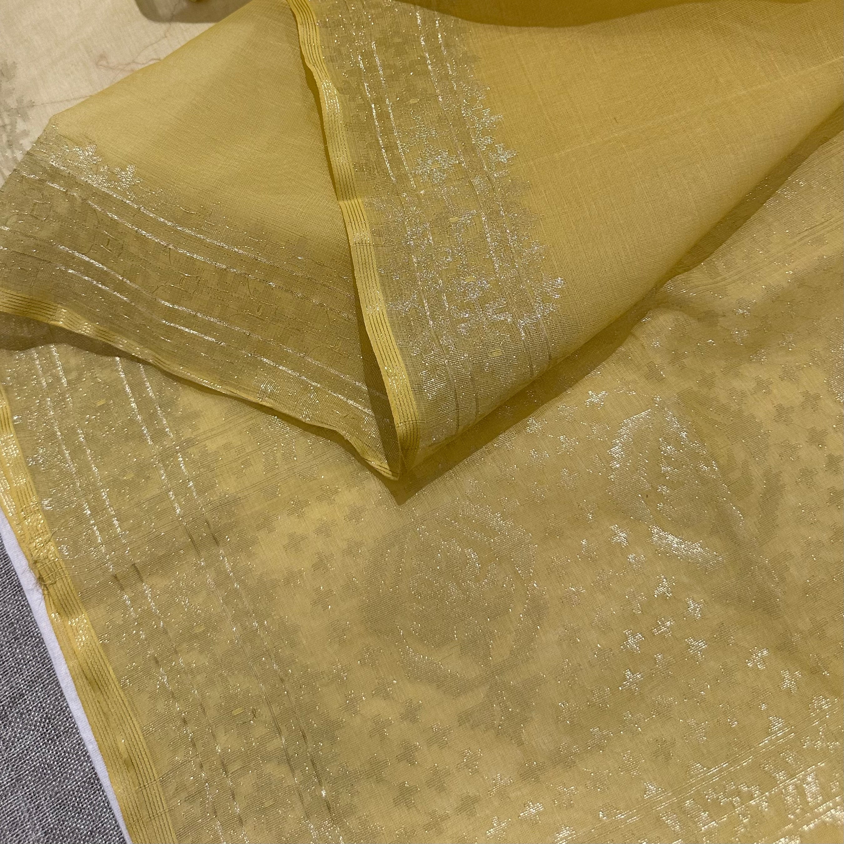 Yellow with Zari Dhakai Jamdani