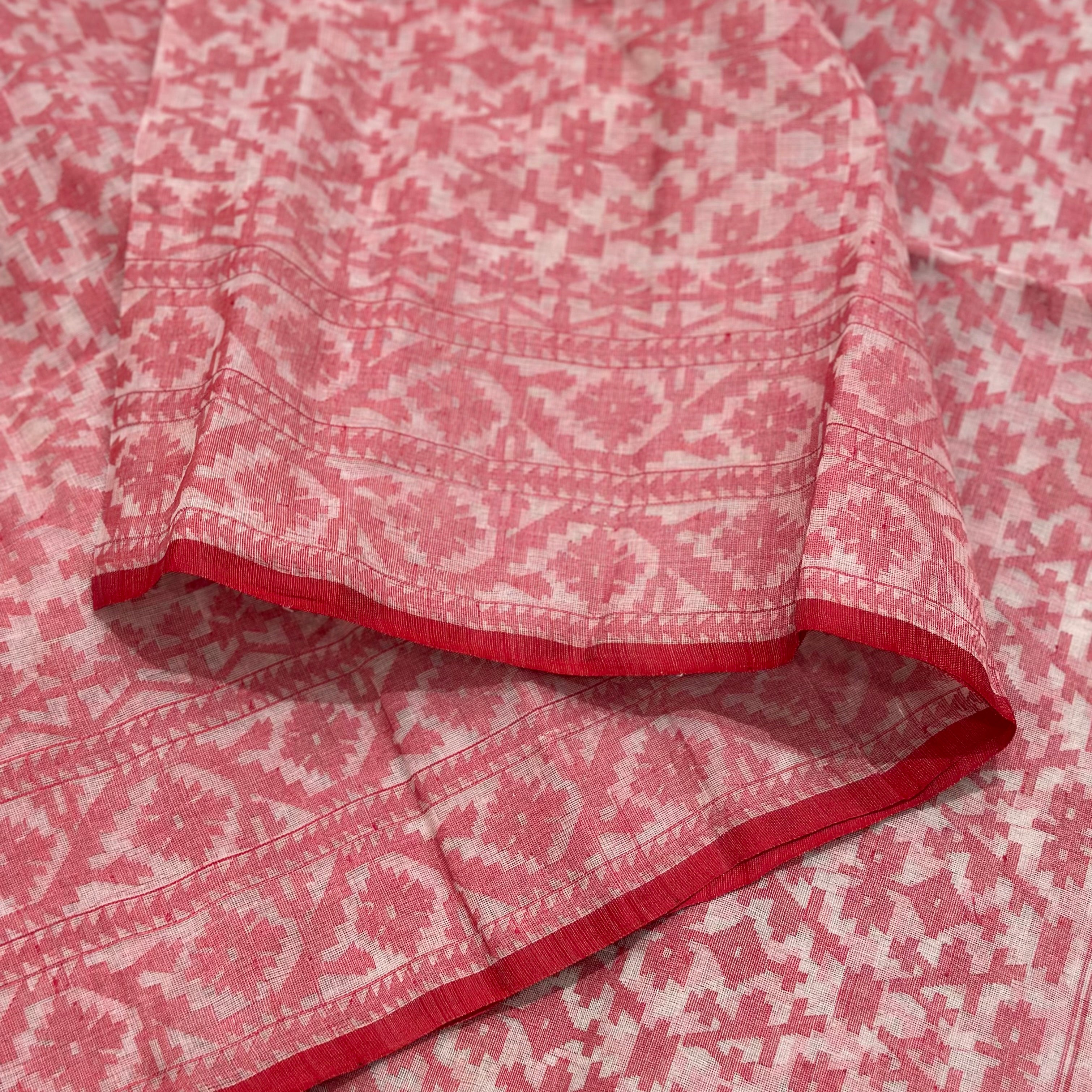 White and Maroonish Red Grand Dhakai Jamdani Saree