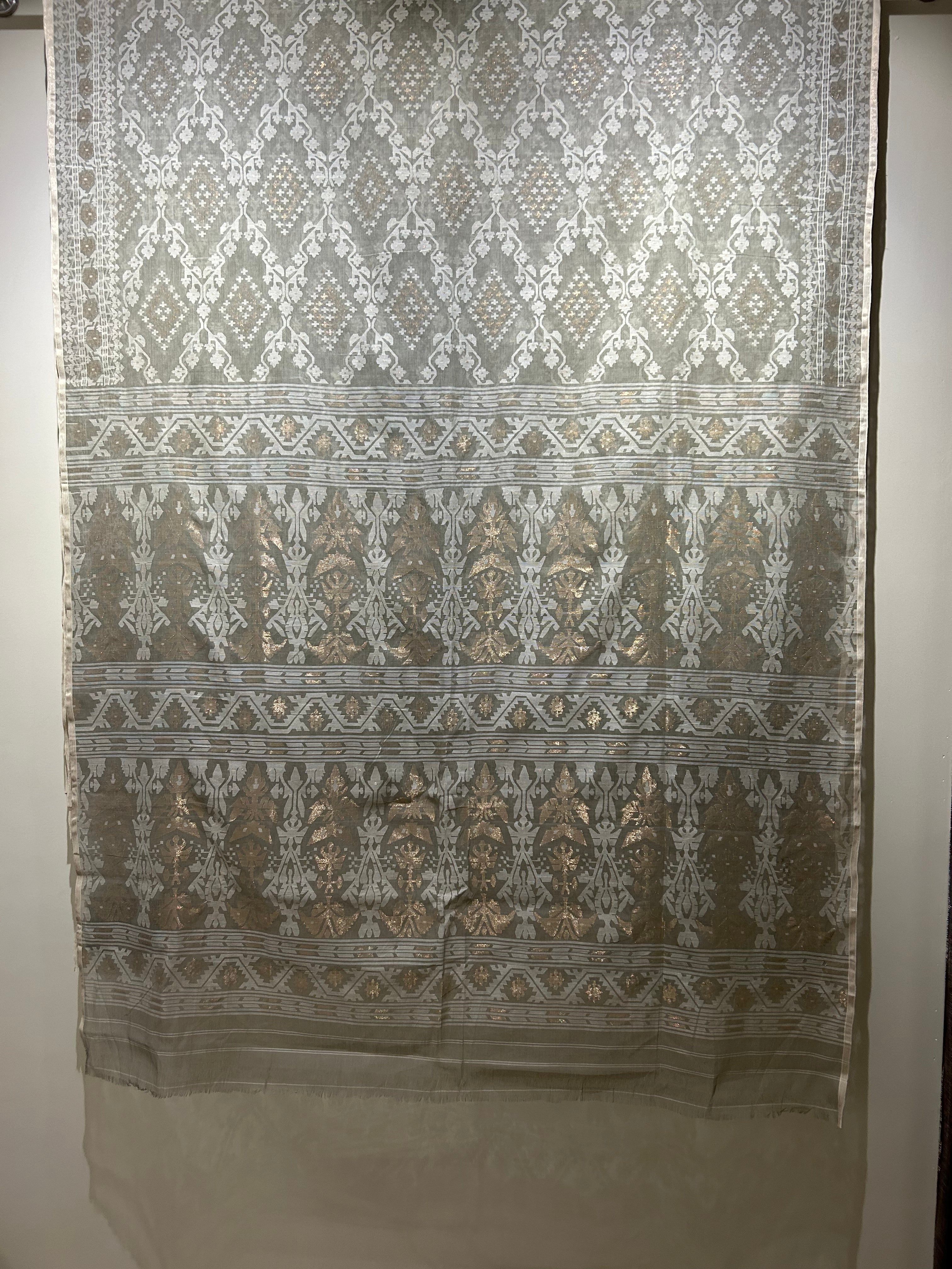 Pre Order : Grey Jaal Dhakai Jamdani with Zari