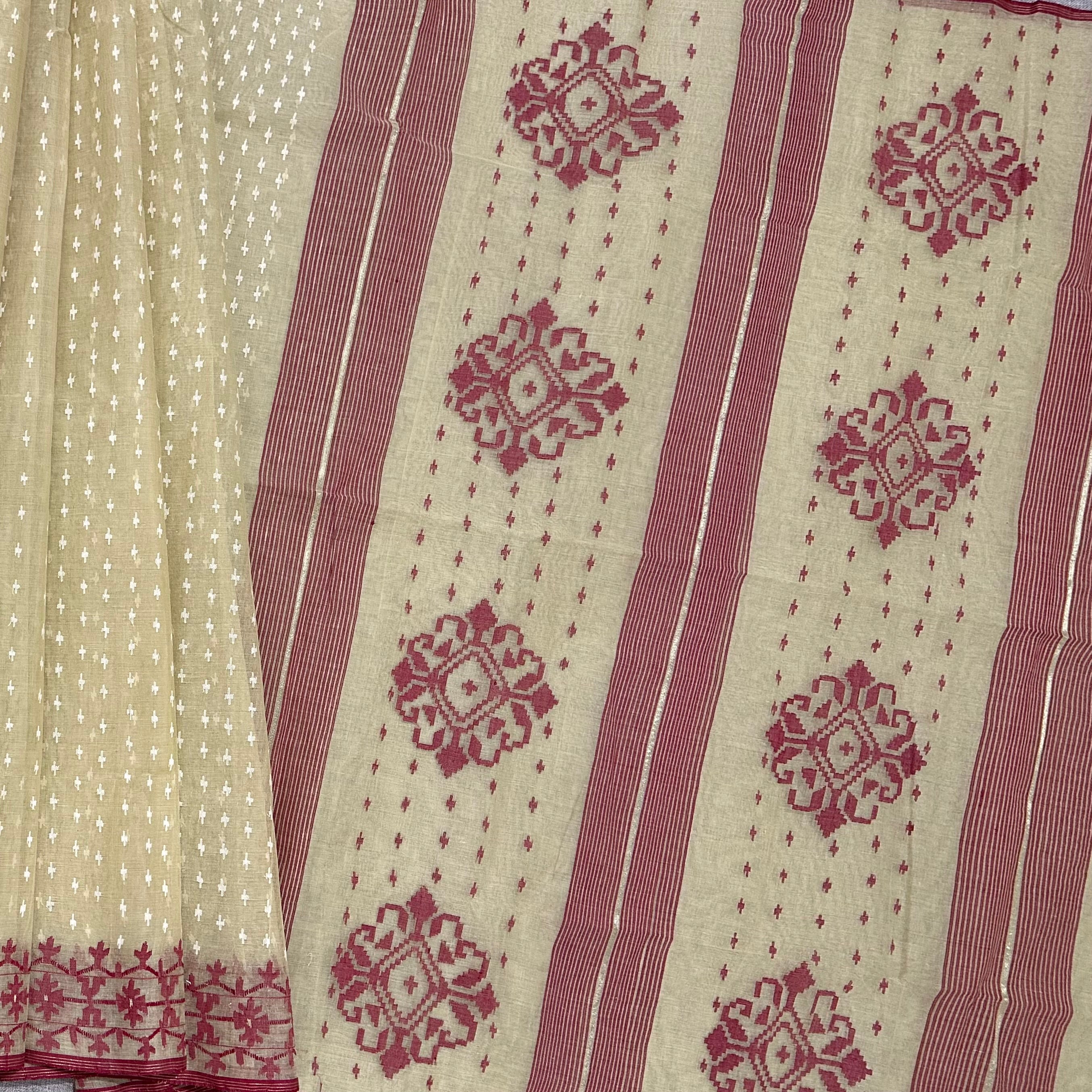 Yellow and Red Dhakai Jamdani