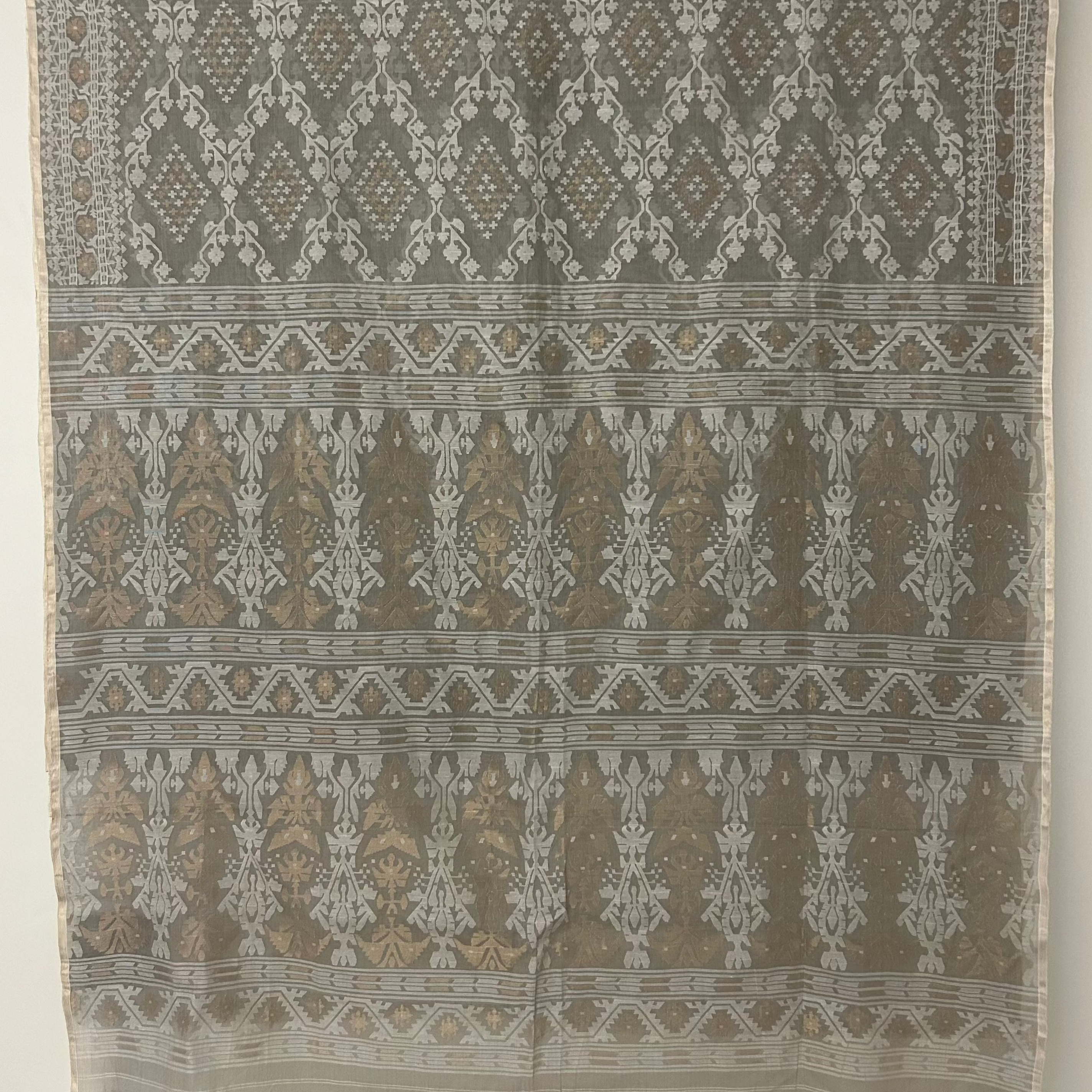 Pre Order : Grey Jaal Dhakai Jamdani with Zari