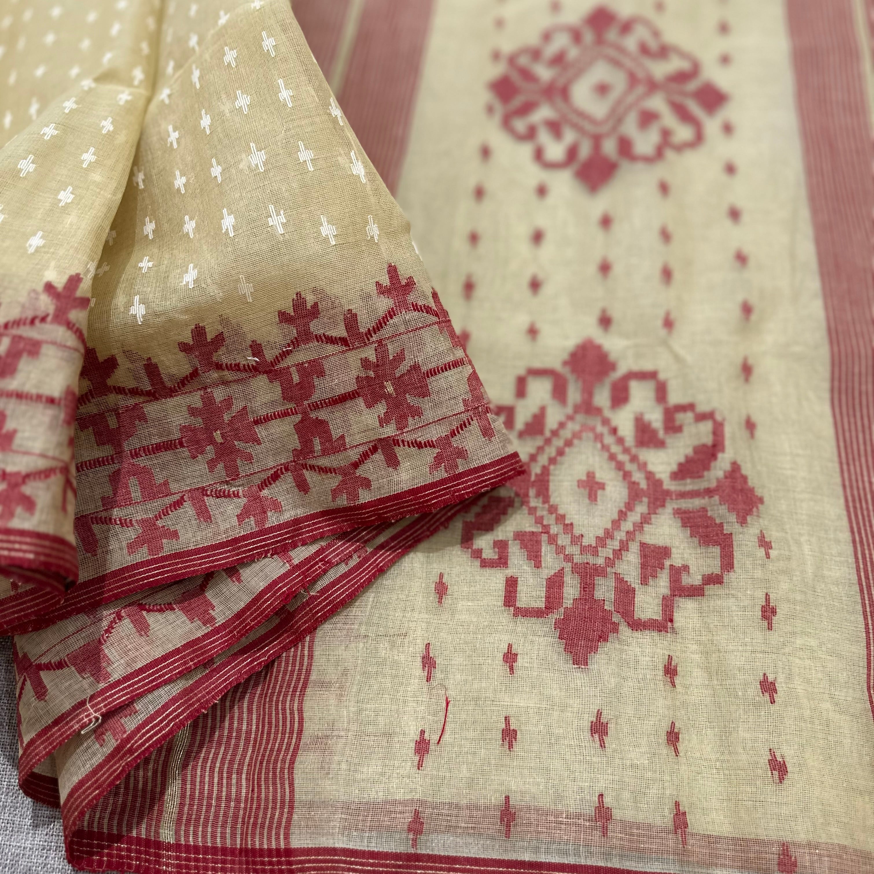 Yellow and Red Dhakai Jamdani