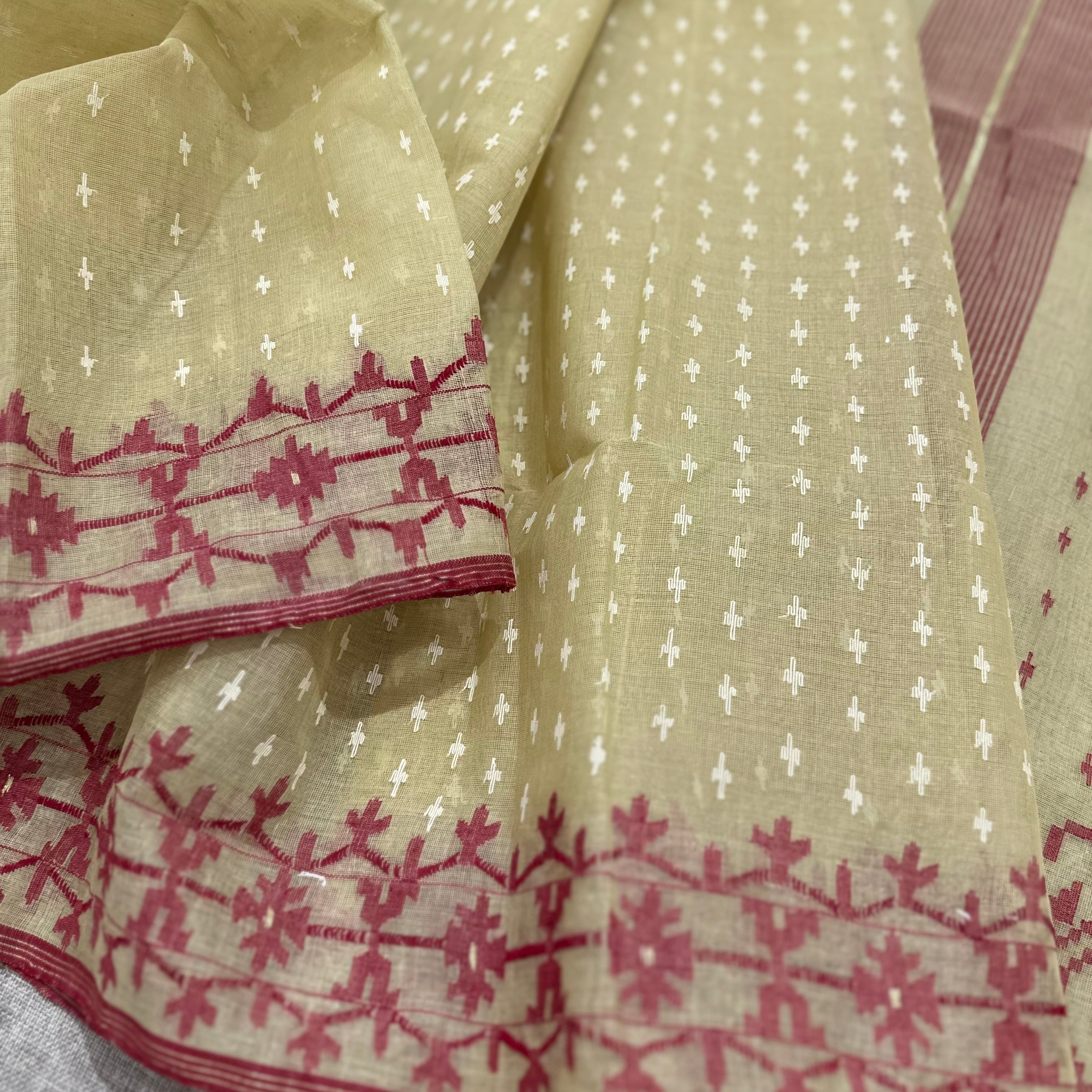 Yellow and Red Dhakai Jamdani