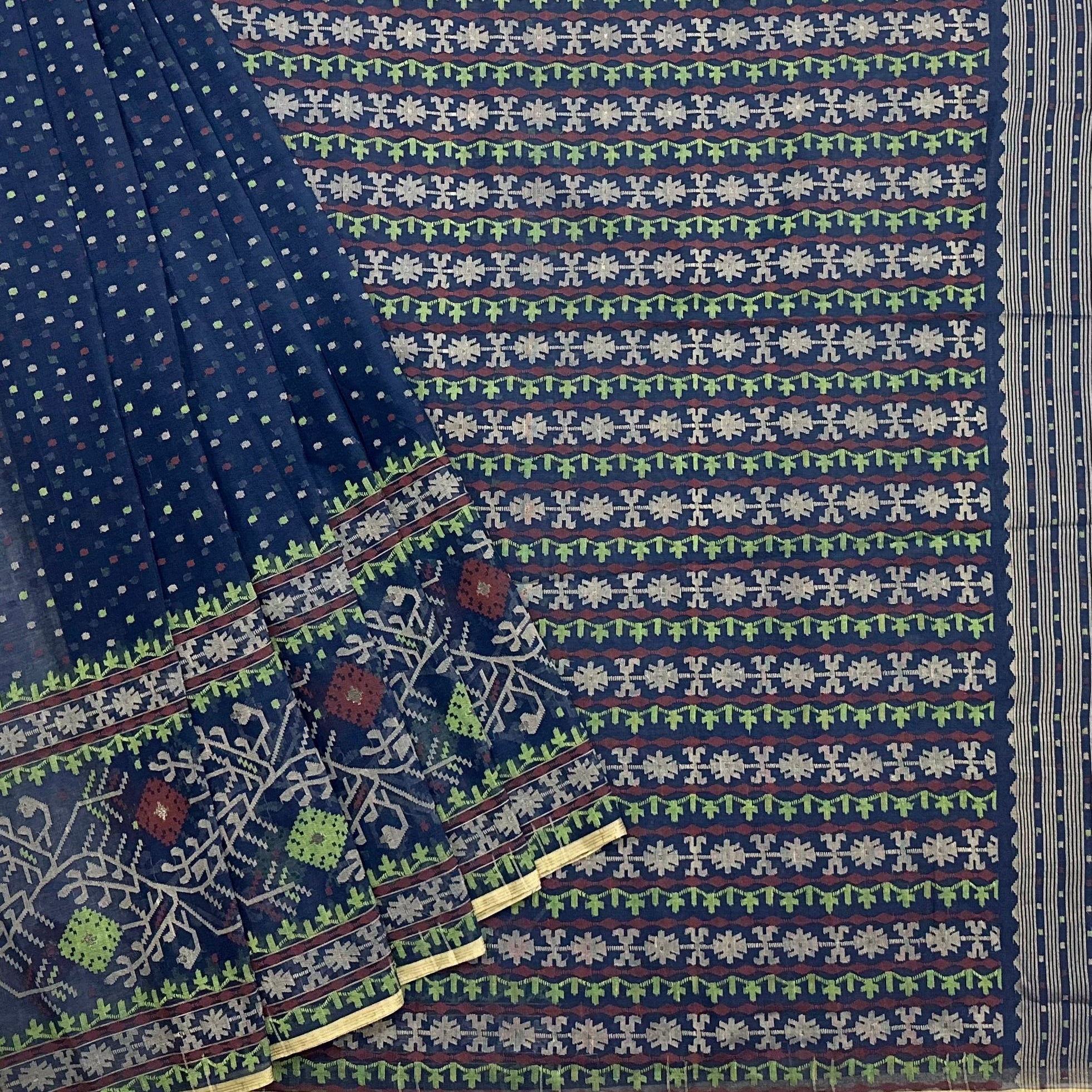 Blue Handwoven Dhakai Jamdani Saree