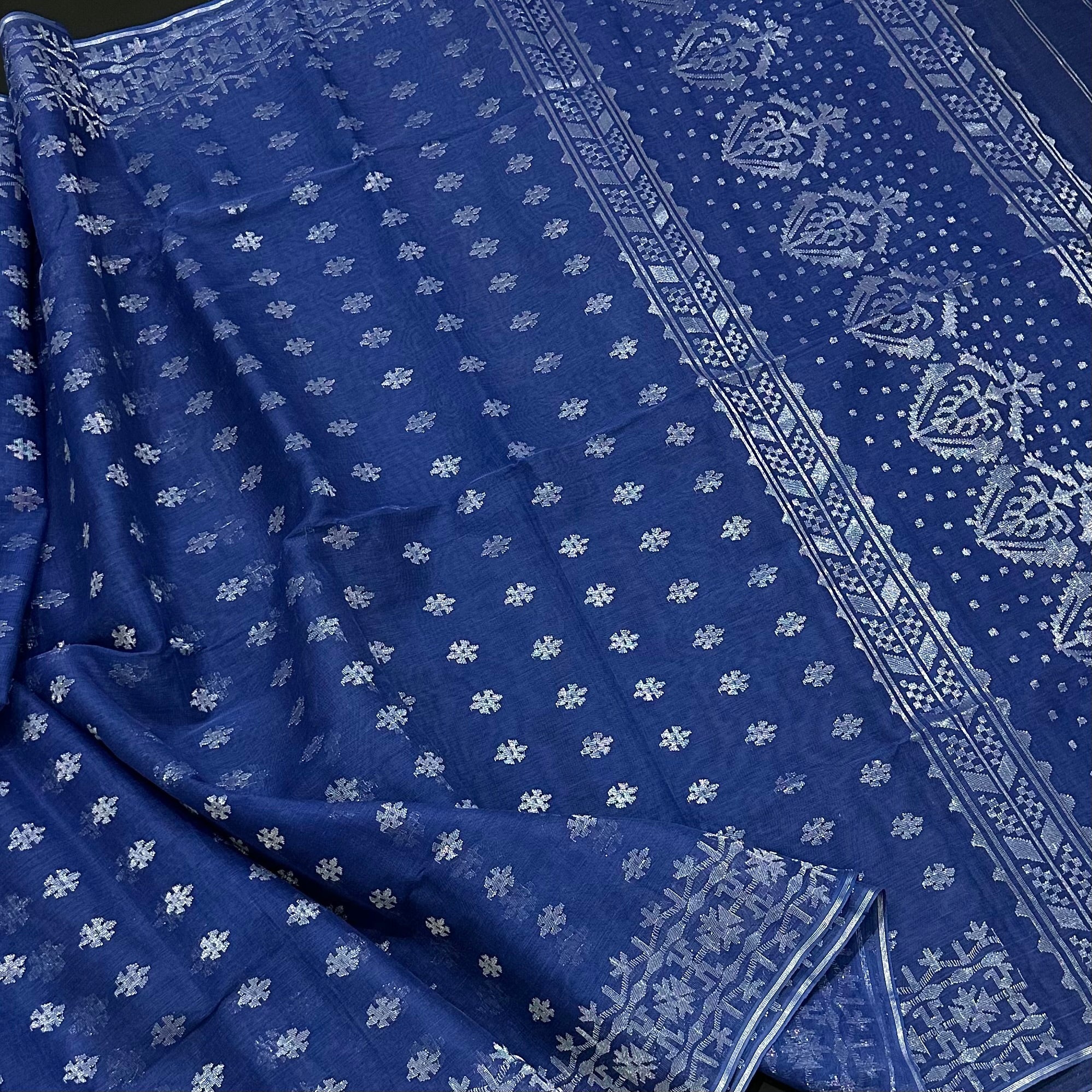 Blue and Silver Dhakai Jamdani