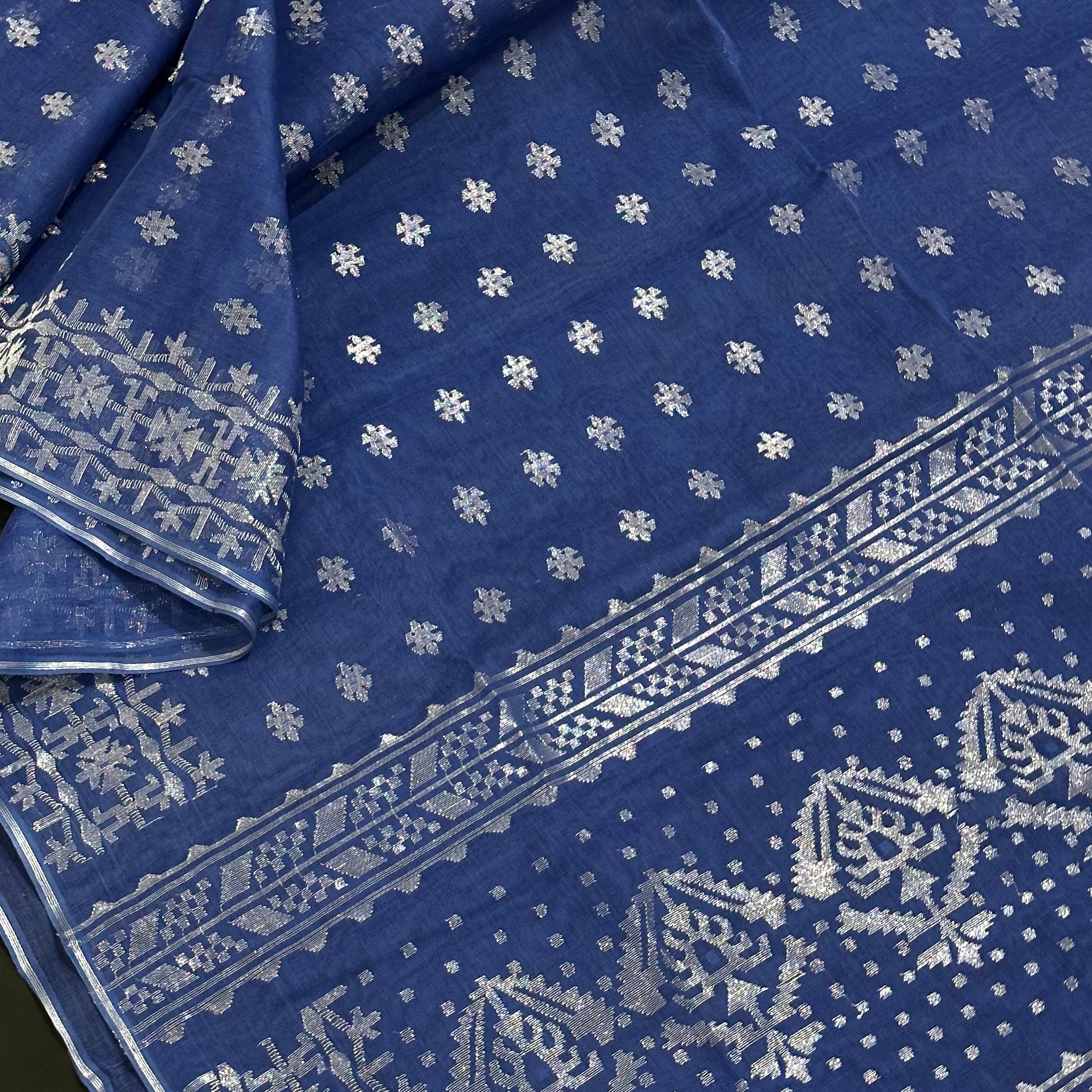 Blue and Silver Dhakai Jamdani