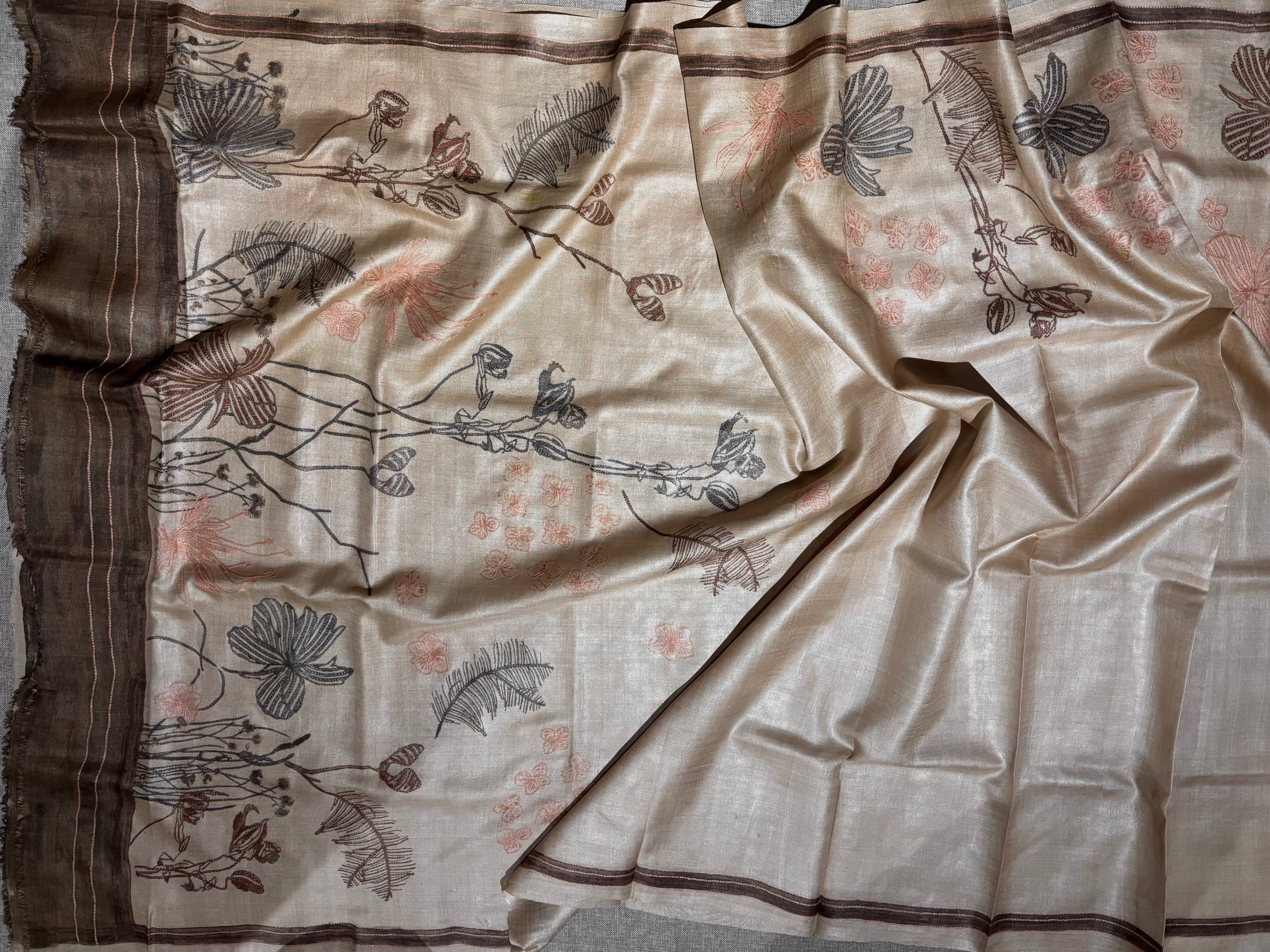 Natural Dyed Handwoven Tussar with Kantha