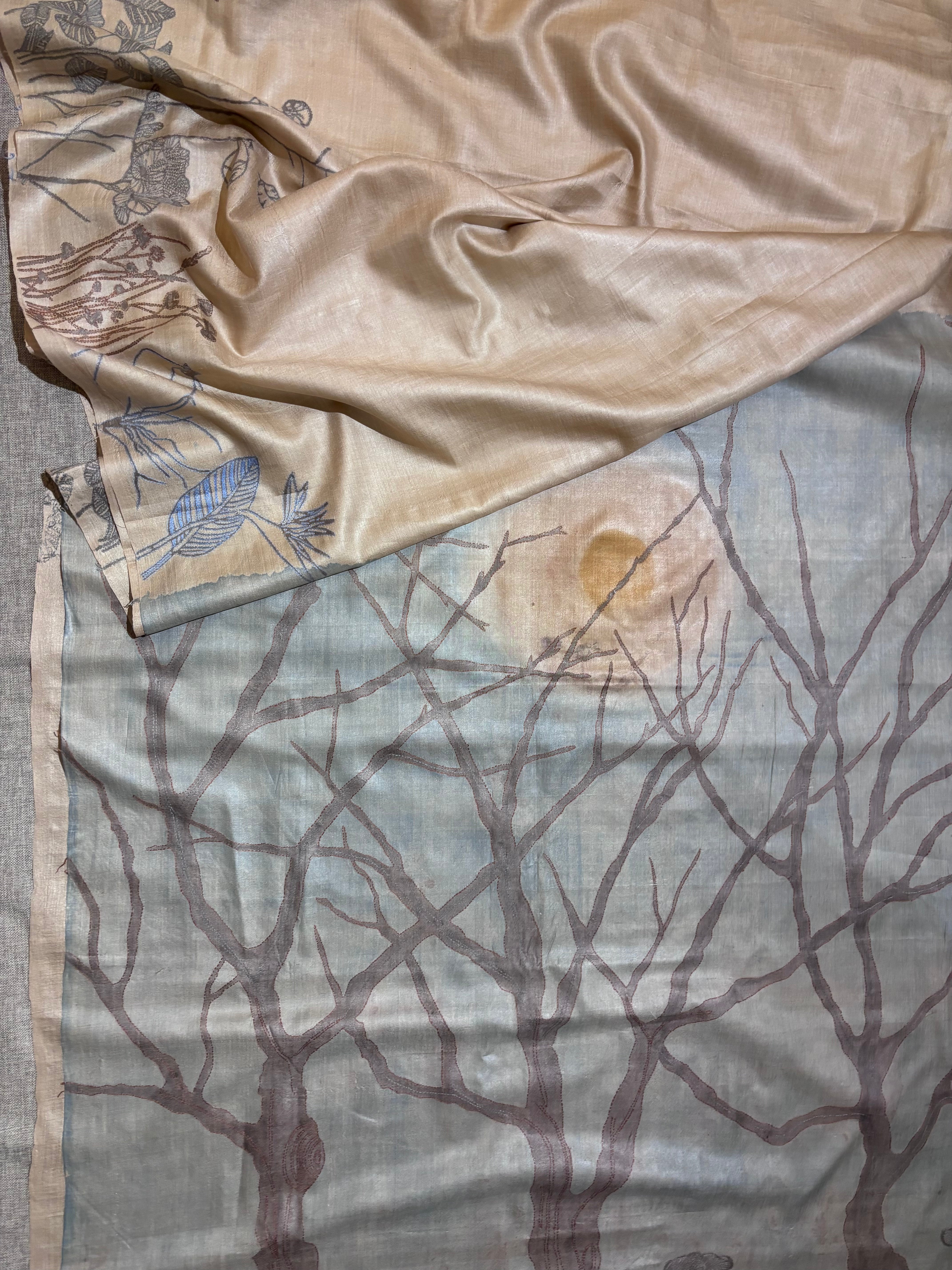 Natural Dyed Handwoven Tussar with Kantha