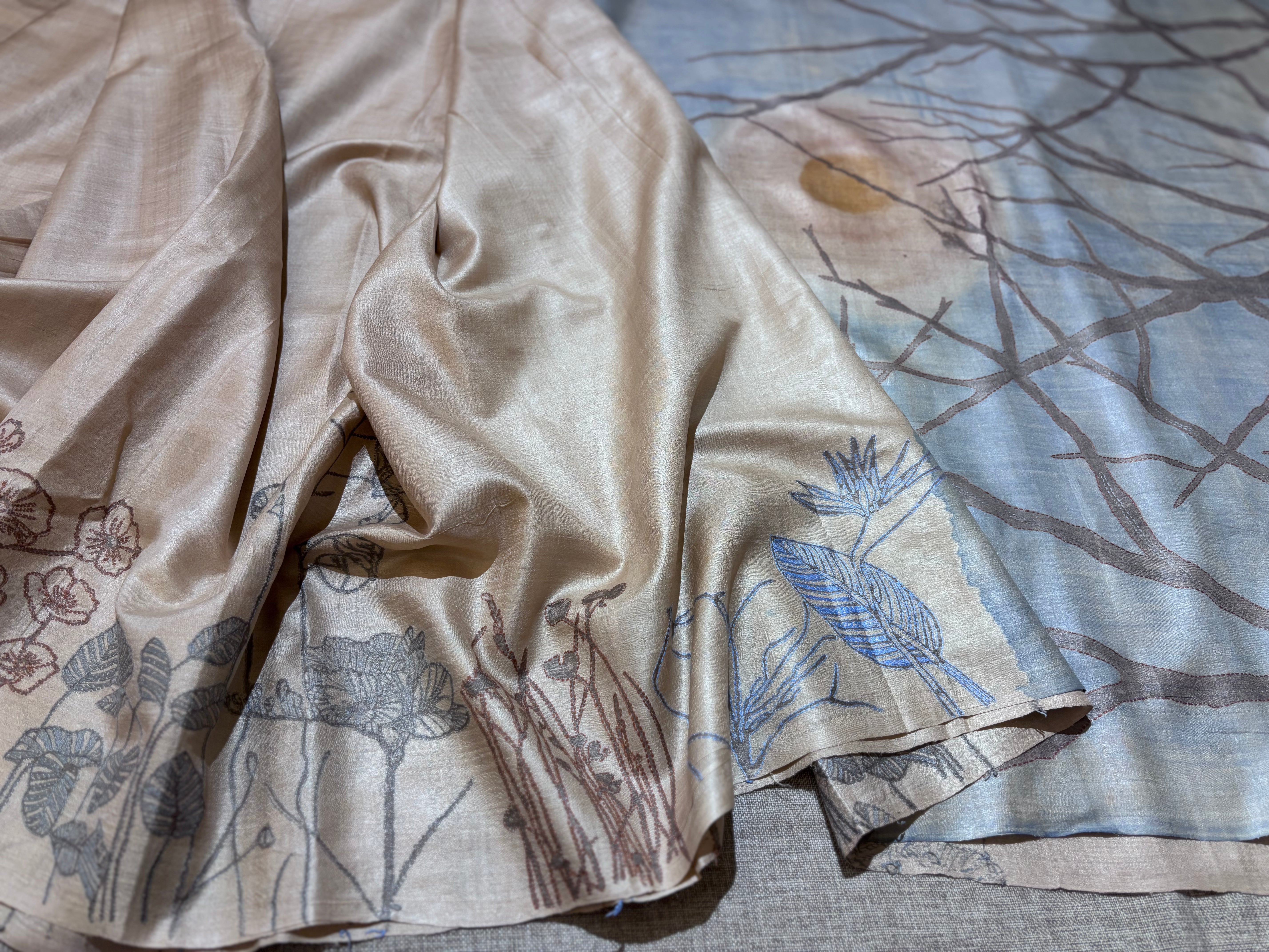 Natural Dyed Handwoven Tussar with Kantha