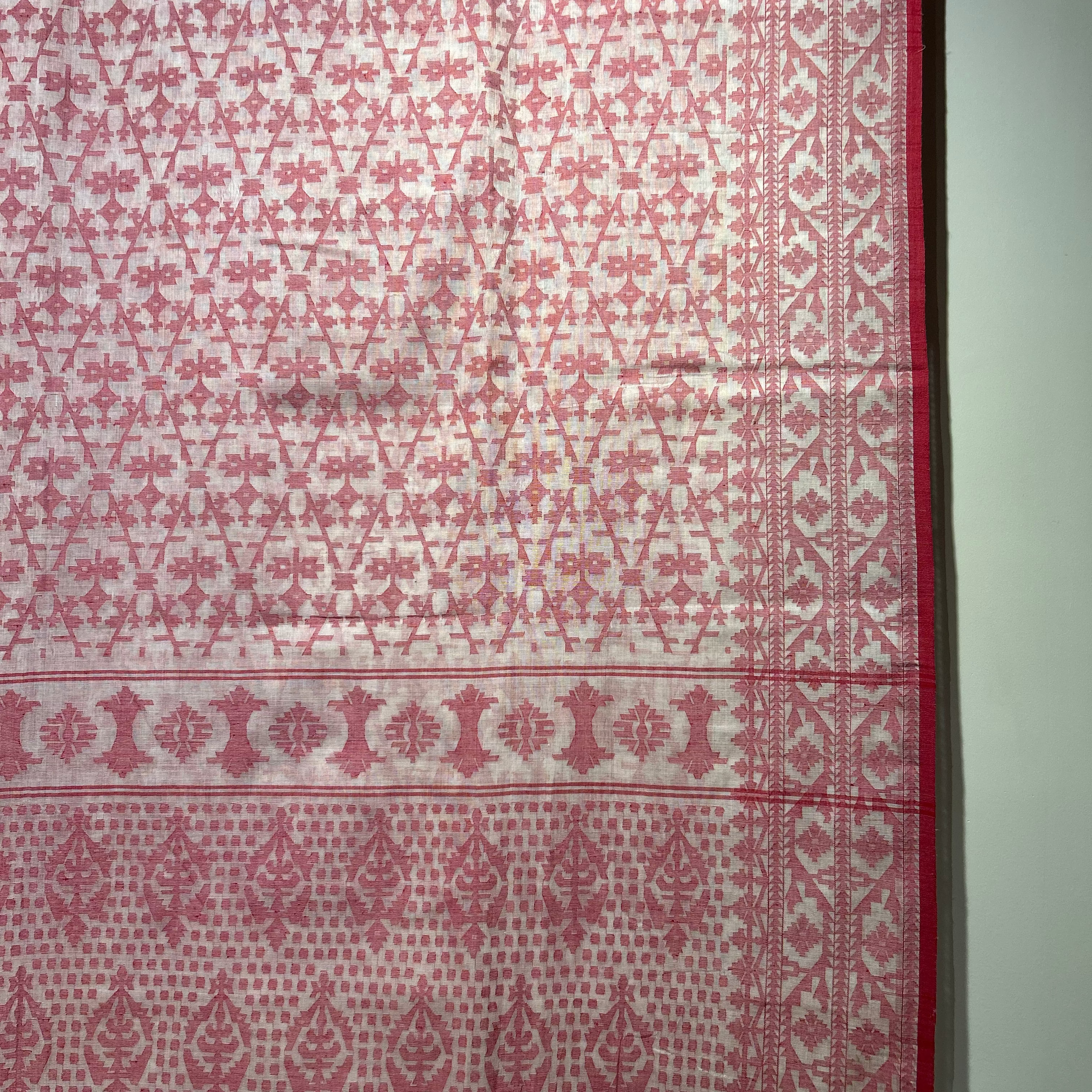 White Dhakai Jamdani with Red