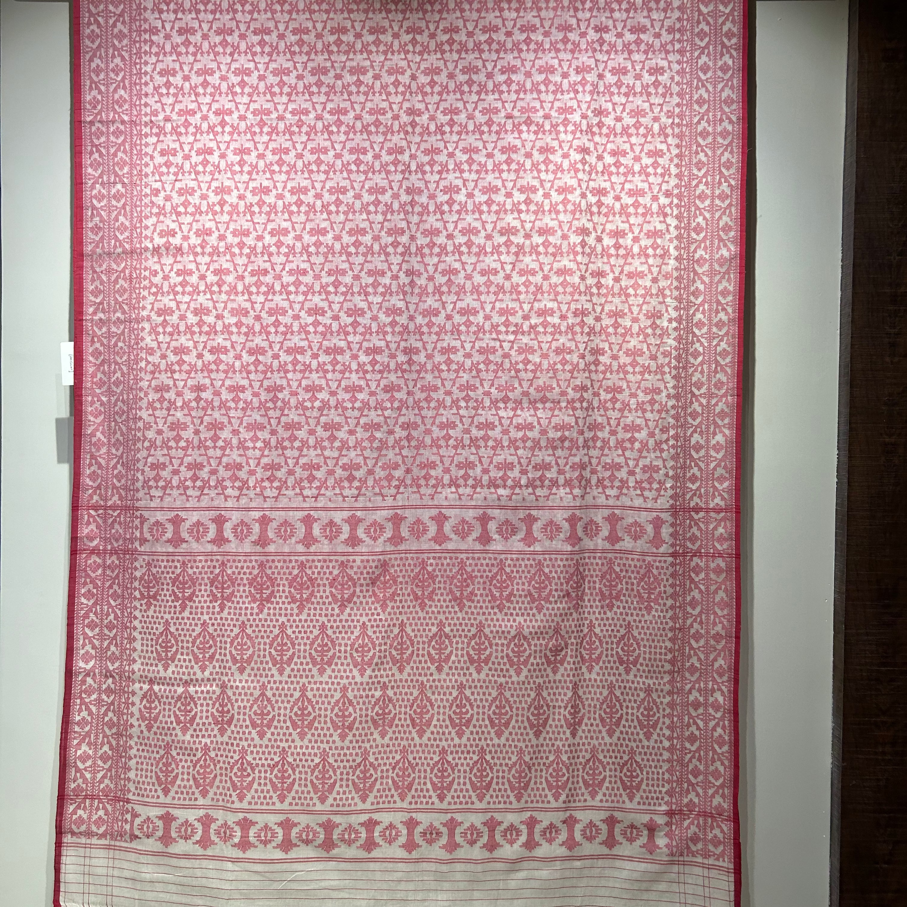 White Dhakai Jamdani with Red