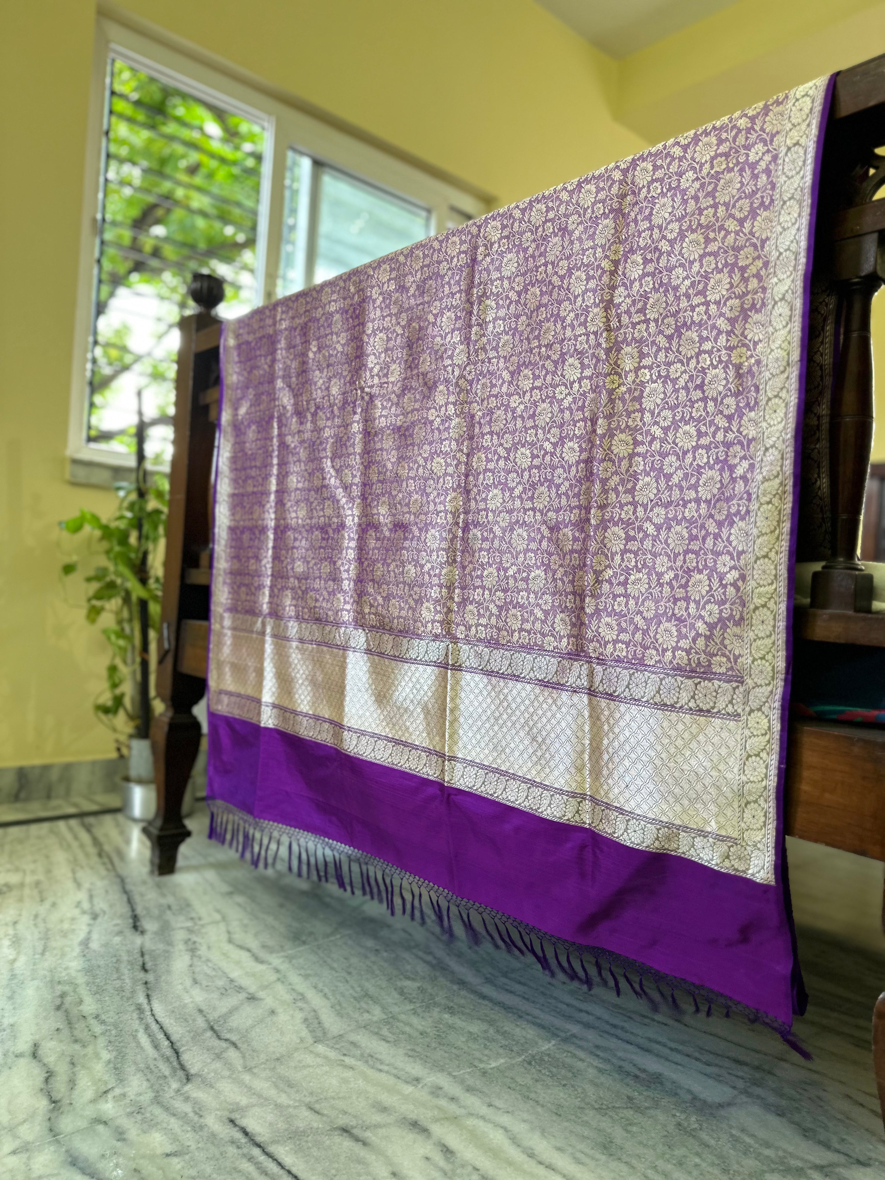 Purple and Gold With Pistachio Minakari Khadwa Border Benarasi Saree