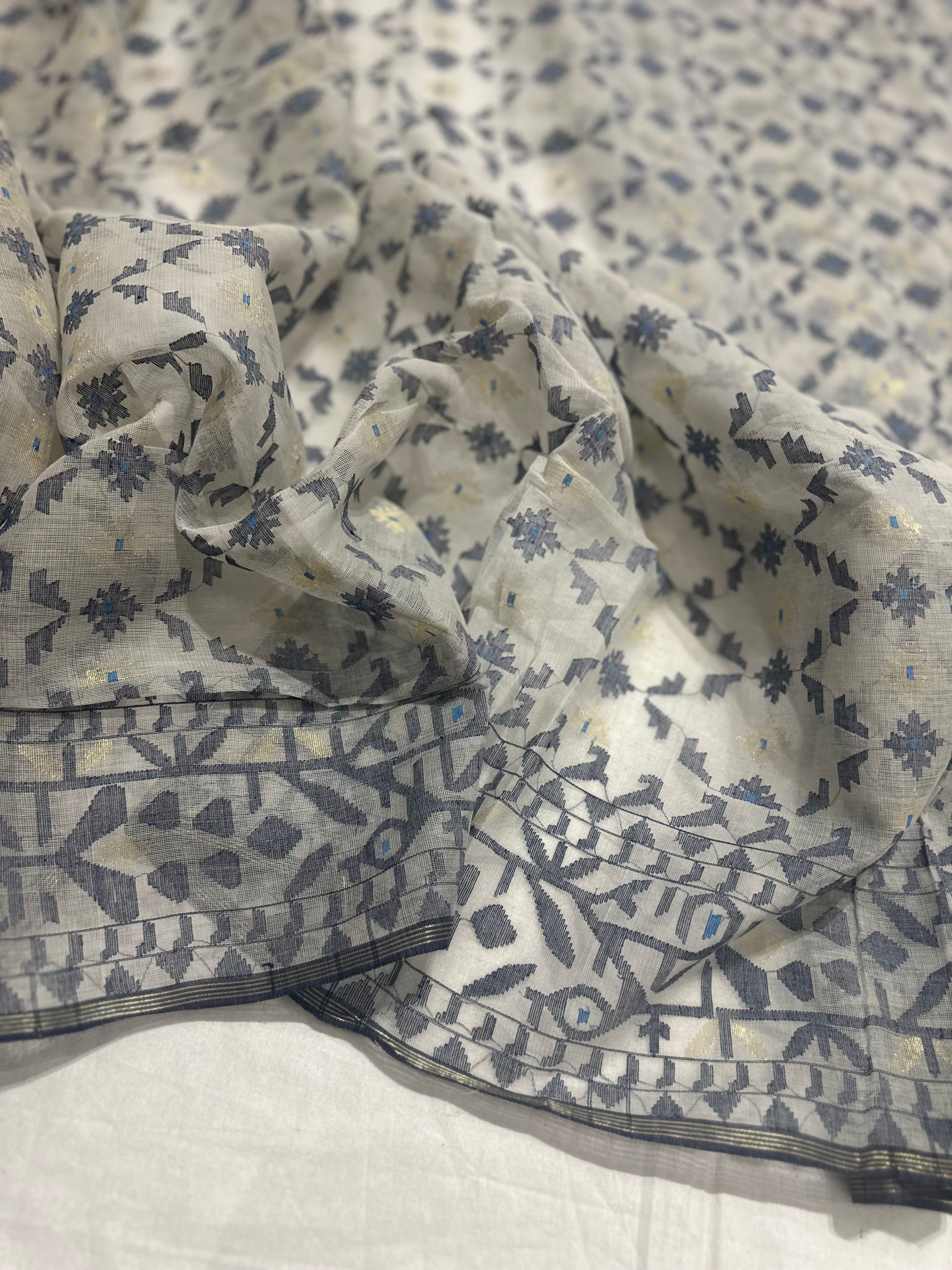 White and Grey Dhakai Jamdani with Minakari