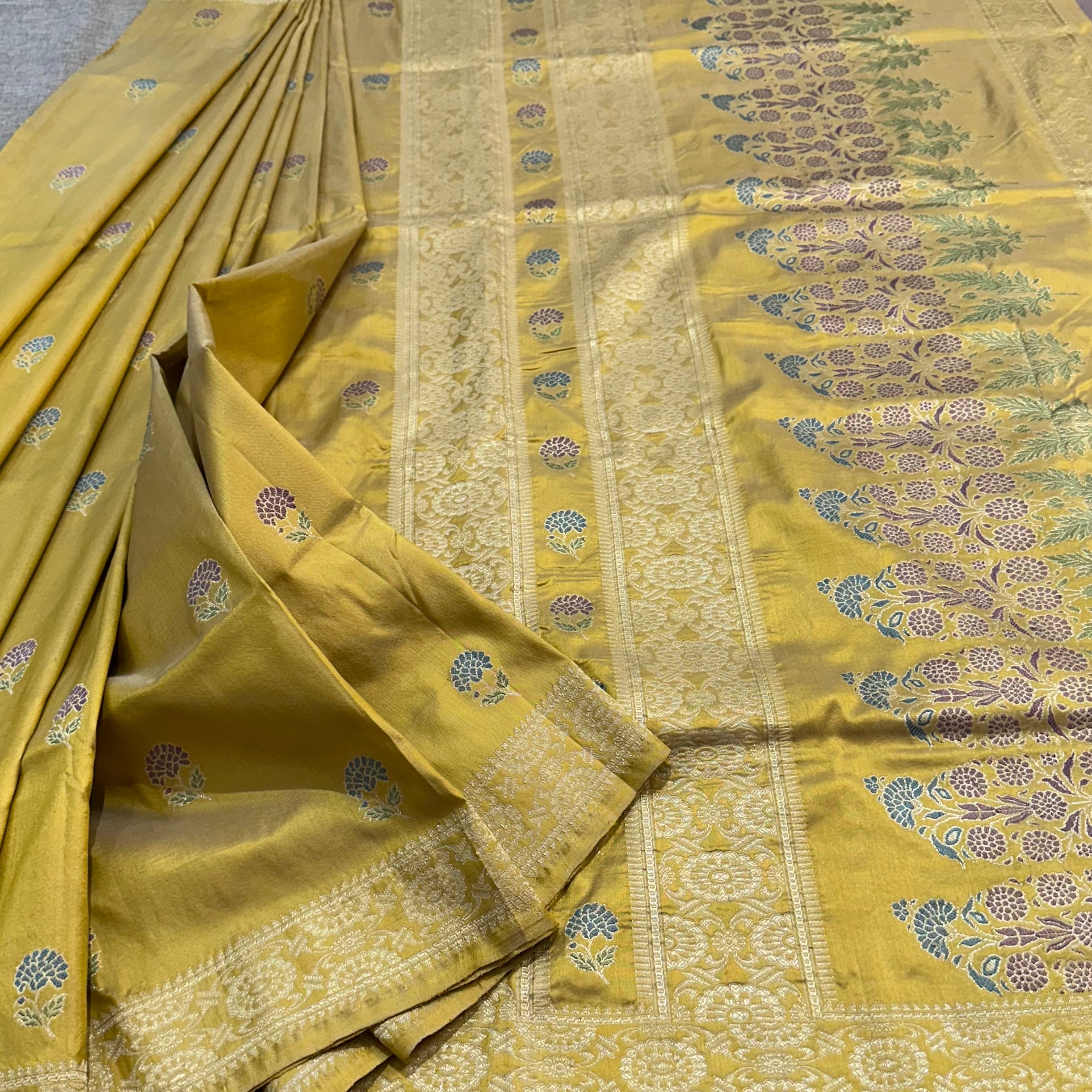 Yellow Colour Marigold Baluchari Saree