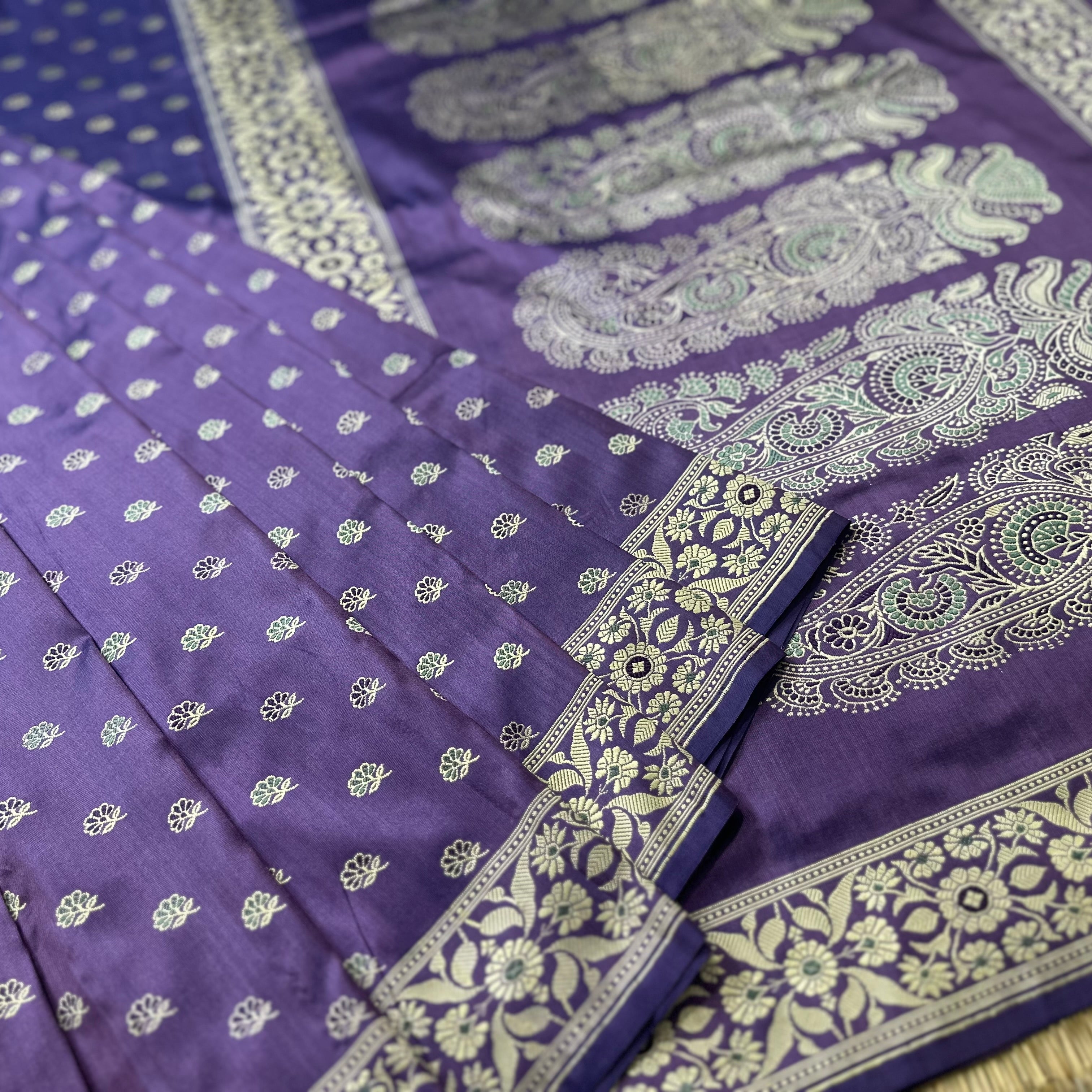 Purple Baluchari Saree with Paisleys in the Palla