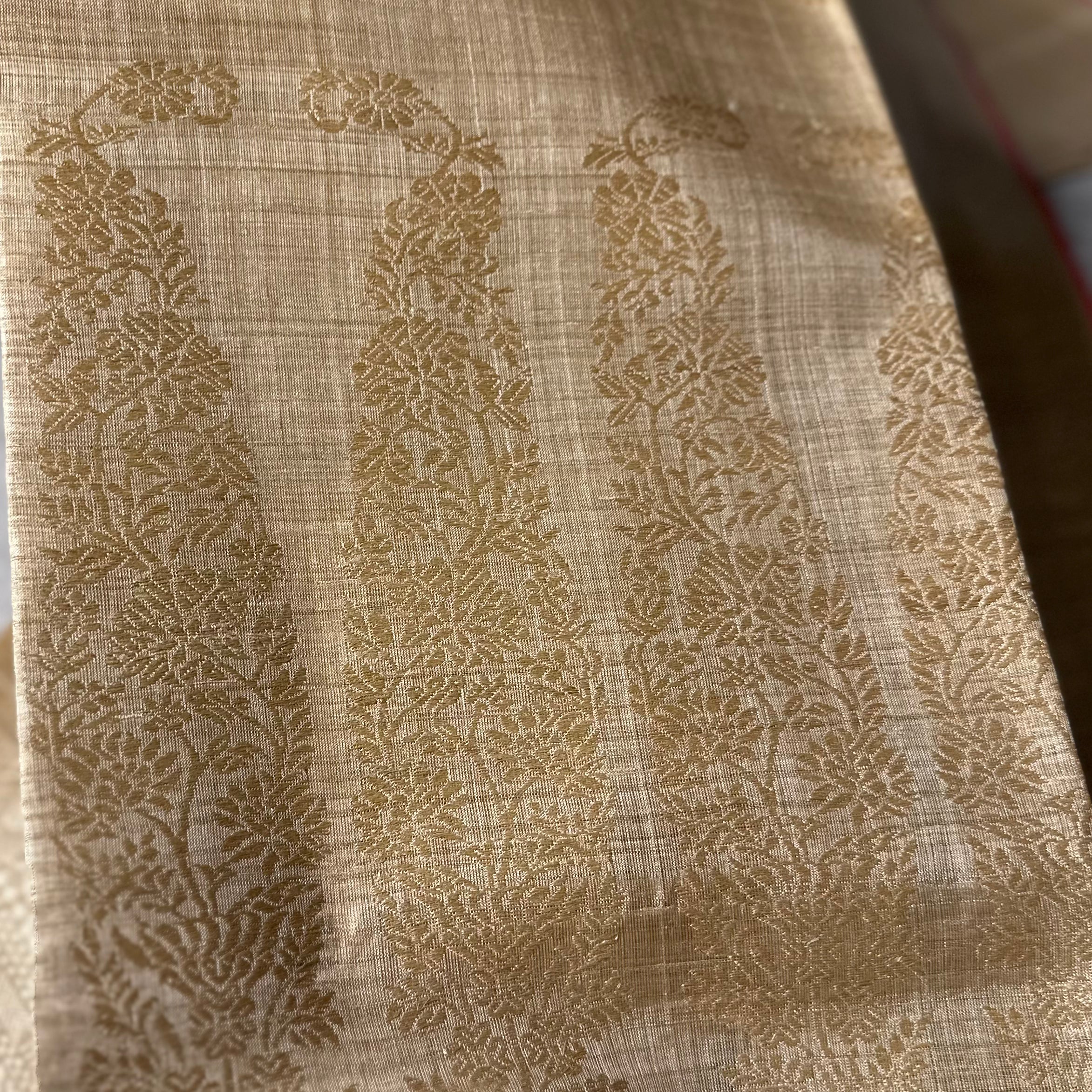Pure Muga Saree with Paisleys in the Palla and Butis in Border