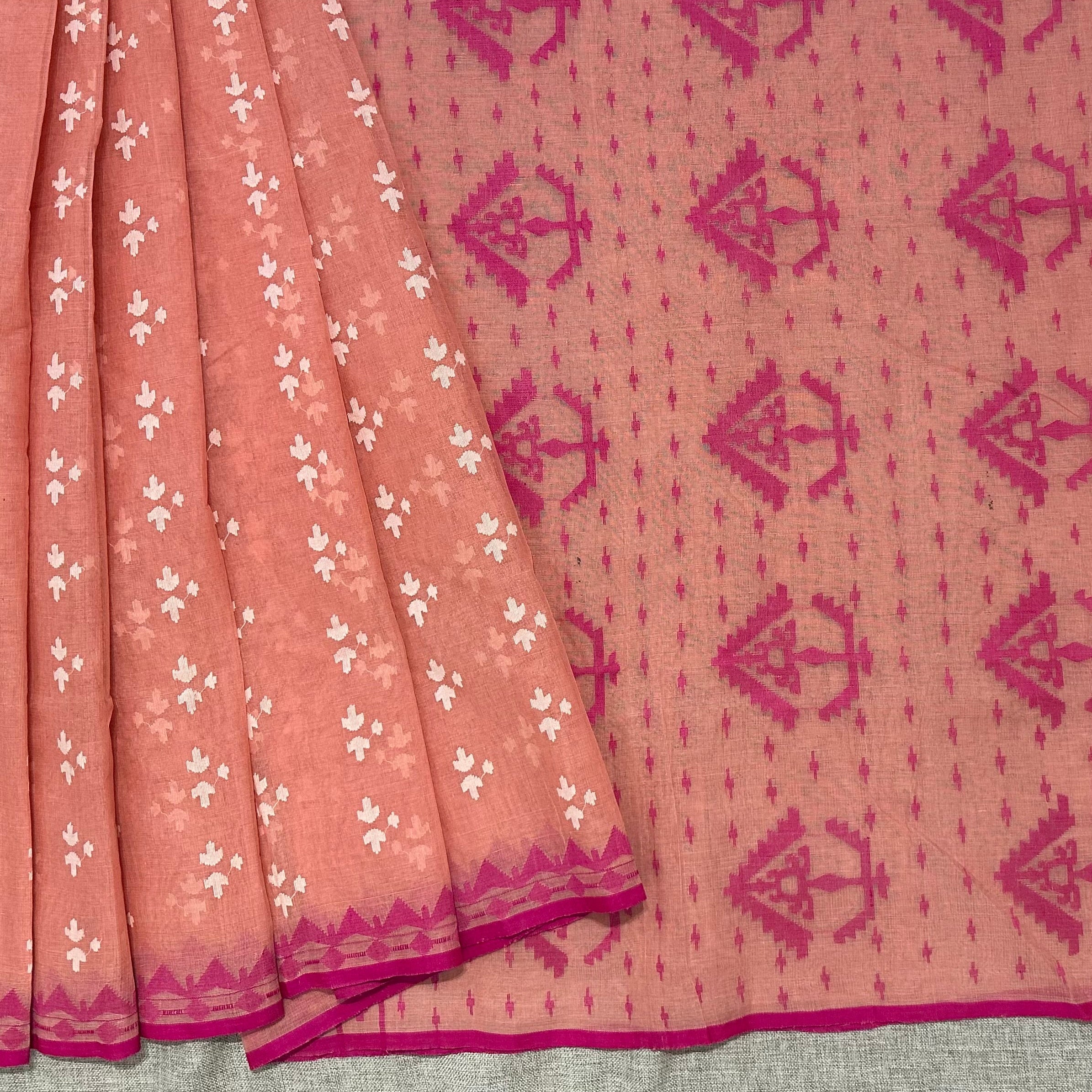 Orangish Pink Dhakai Jamdani