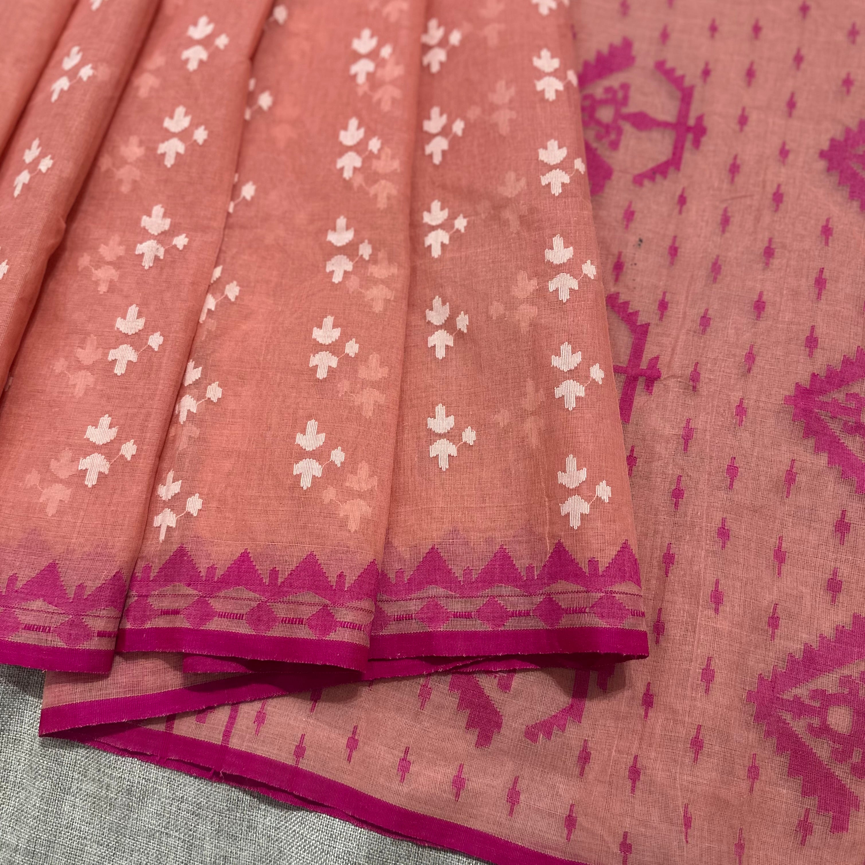 Orangish Pink Dhakai Jamdani
