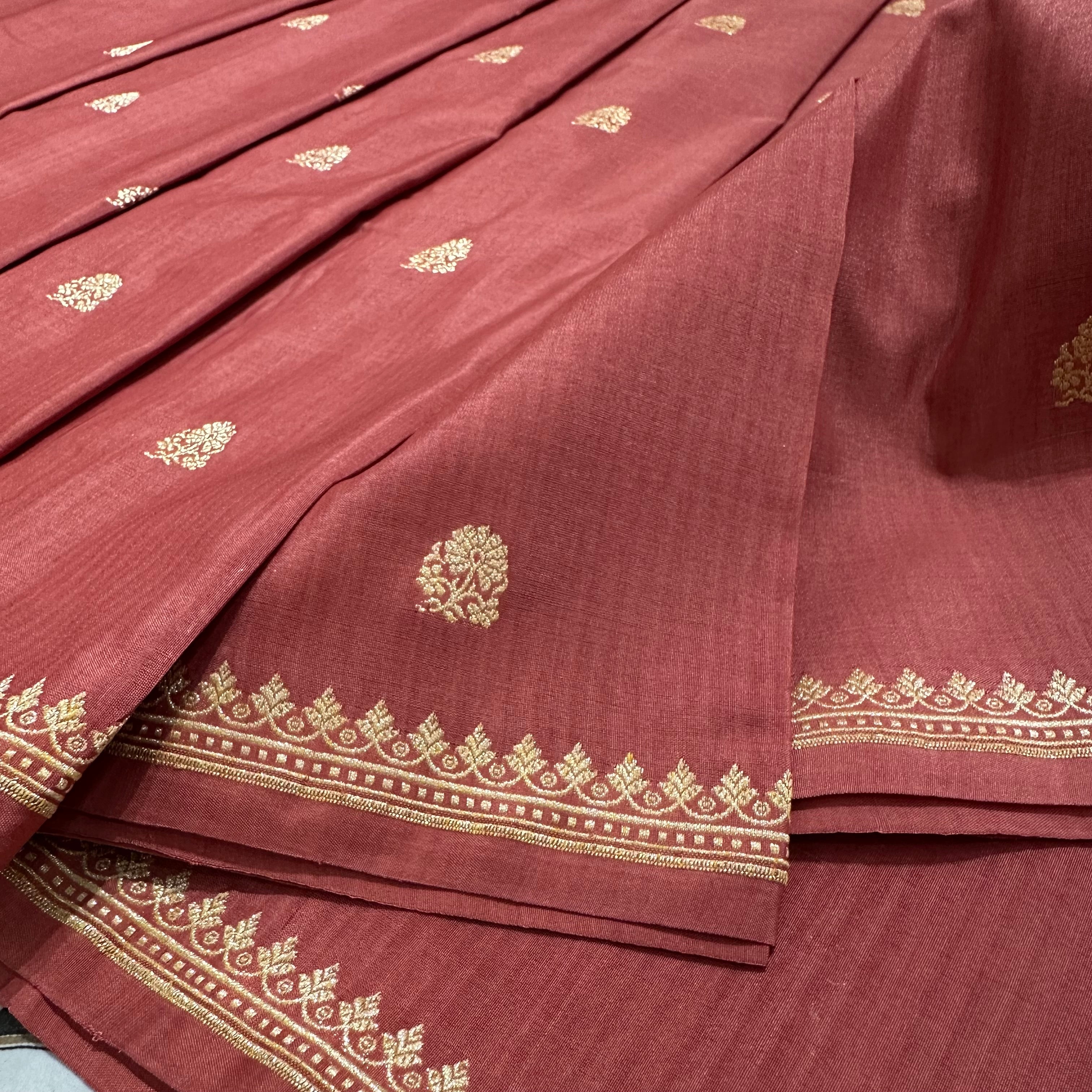 Red Silk Georgette Natural Dyed Benarasi