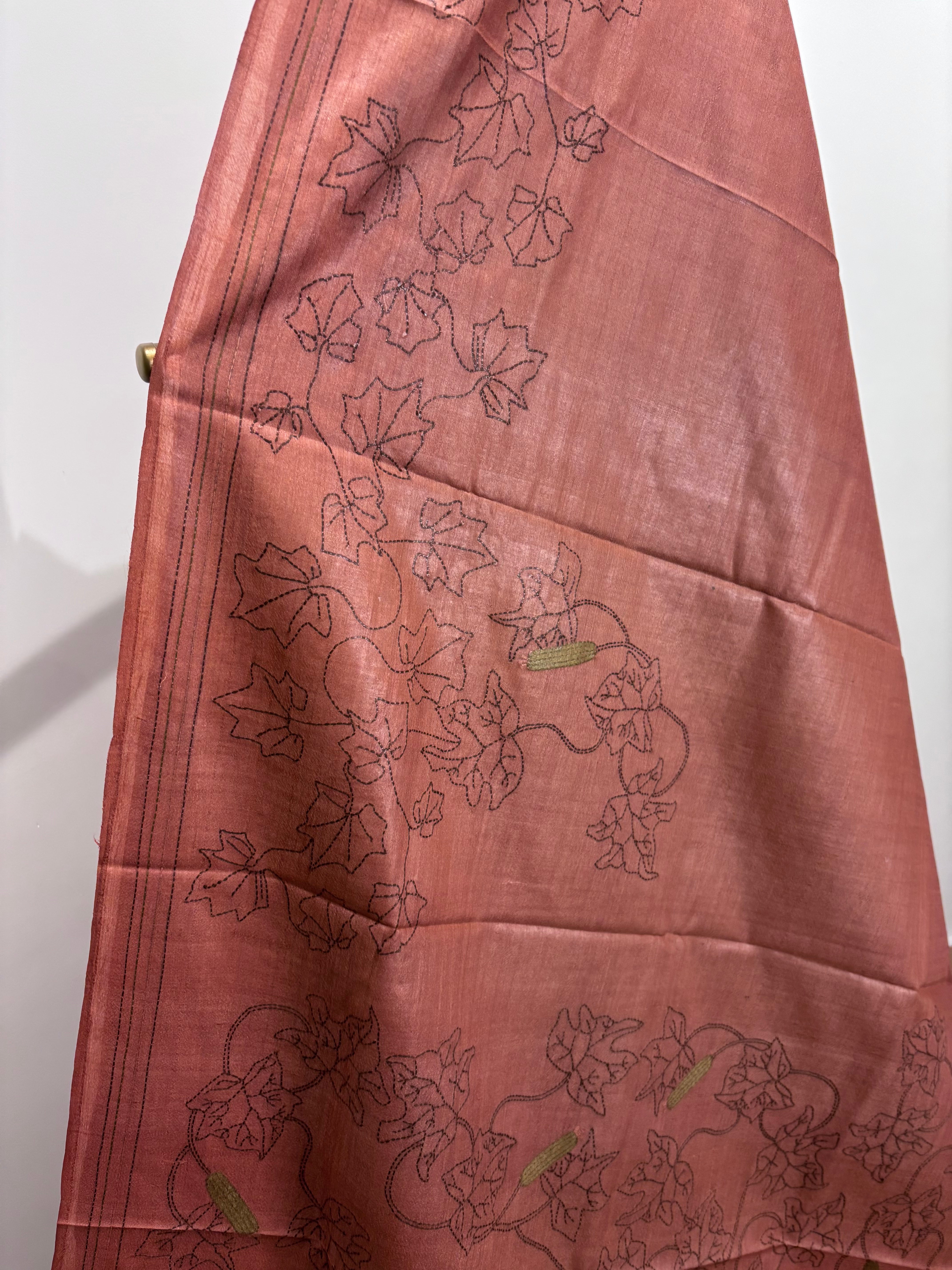 Madder Root Natural Dyed Handwoven Tussar with Kantha