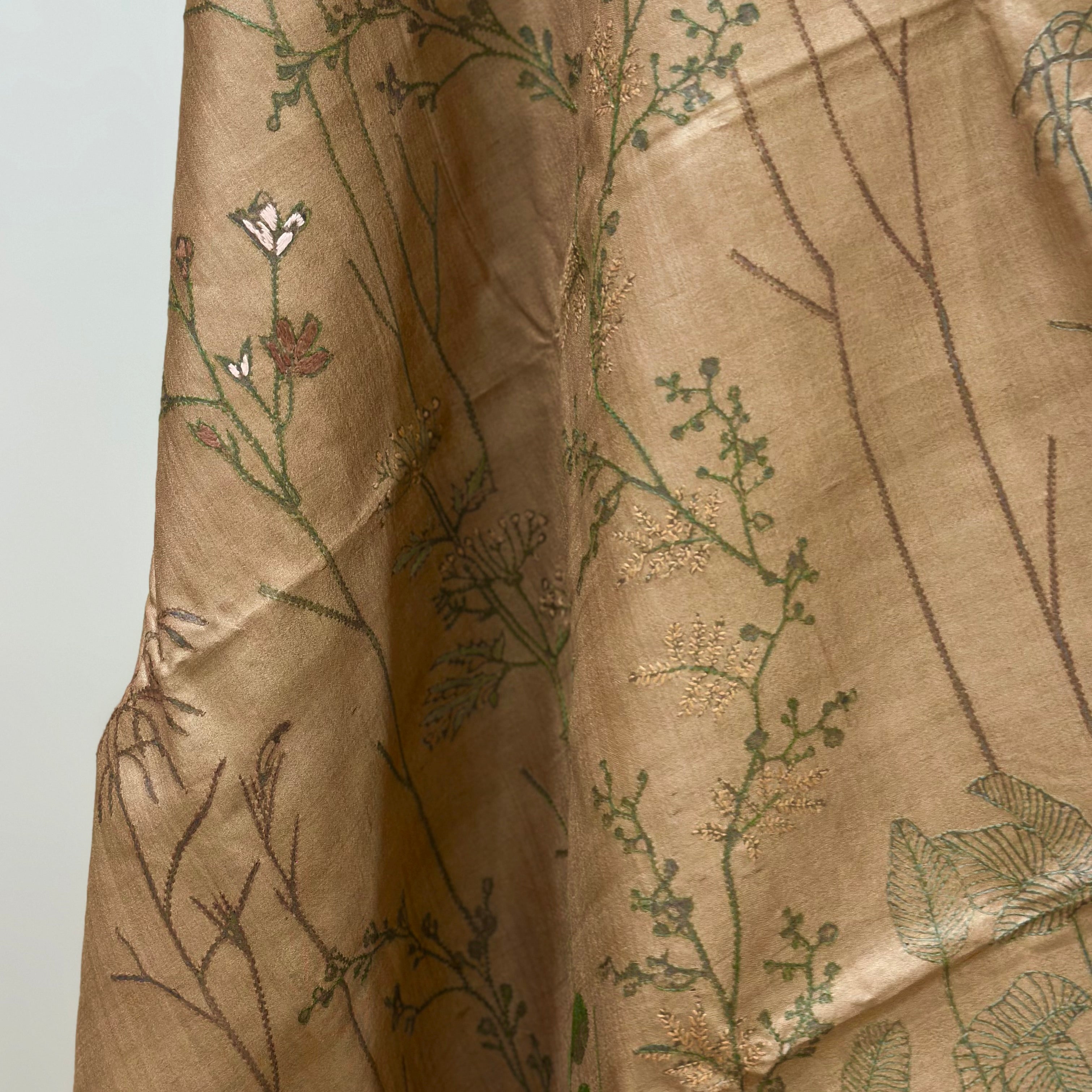 Coffee Coloured Natural Dyed Handwoven Tussar with Kantha