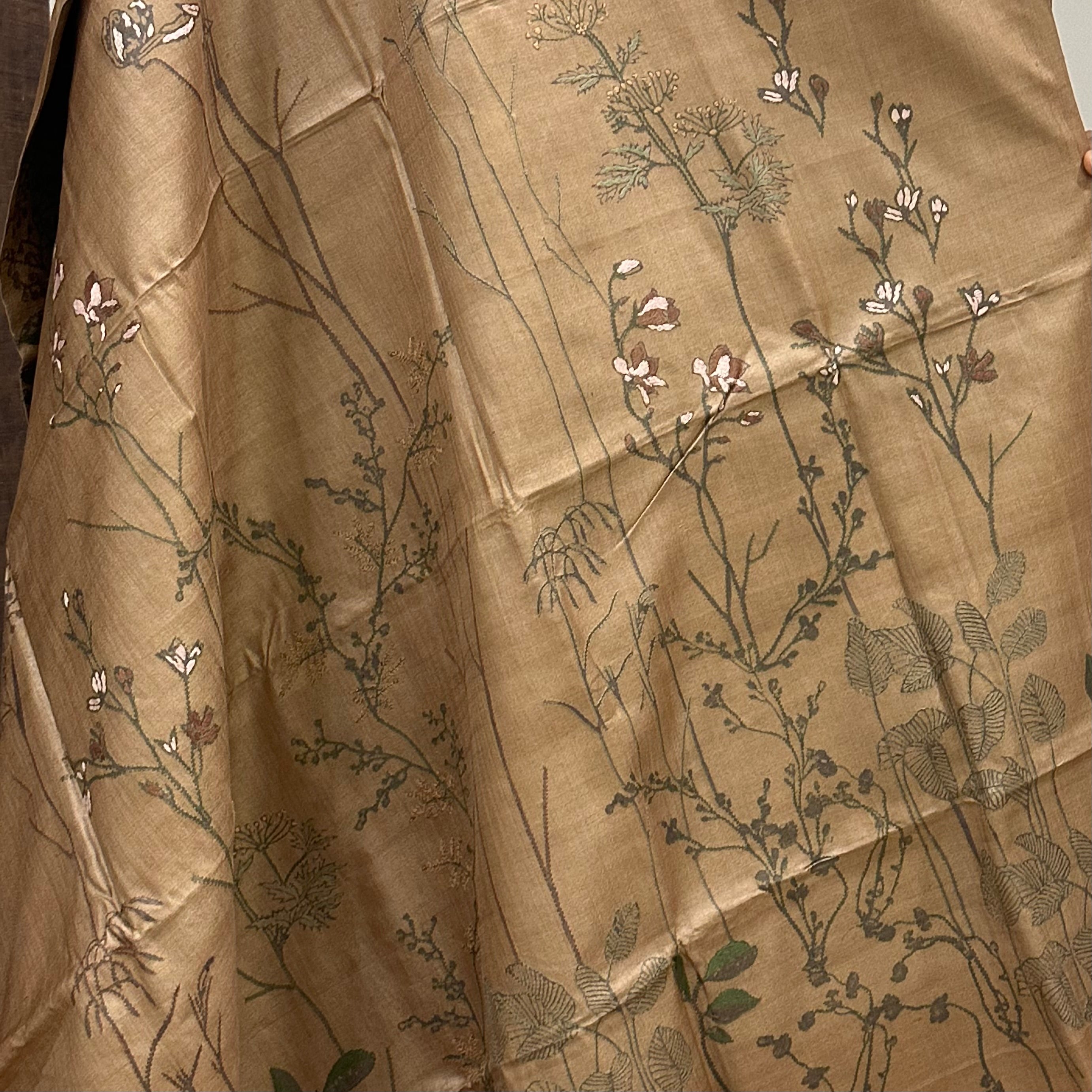 Coffee Coloured Natural Dyed Handwoven Tussar with Kantha