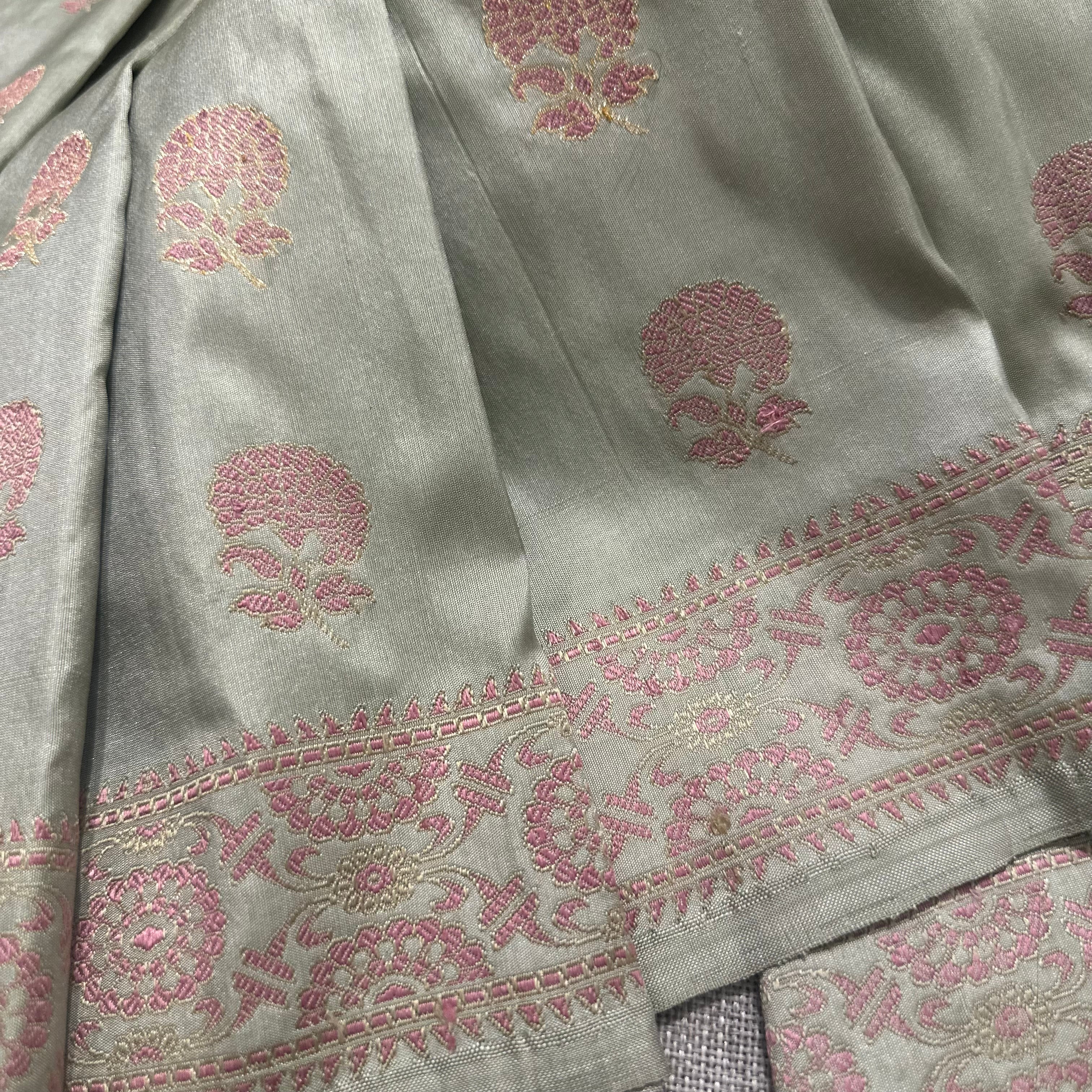 Pre Order : Light Pista and Old Rose Colour Marigold Baluchari Saree